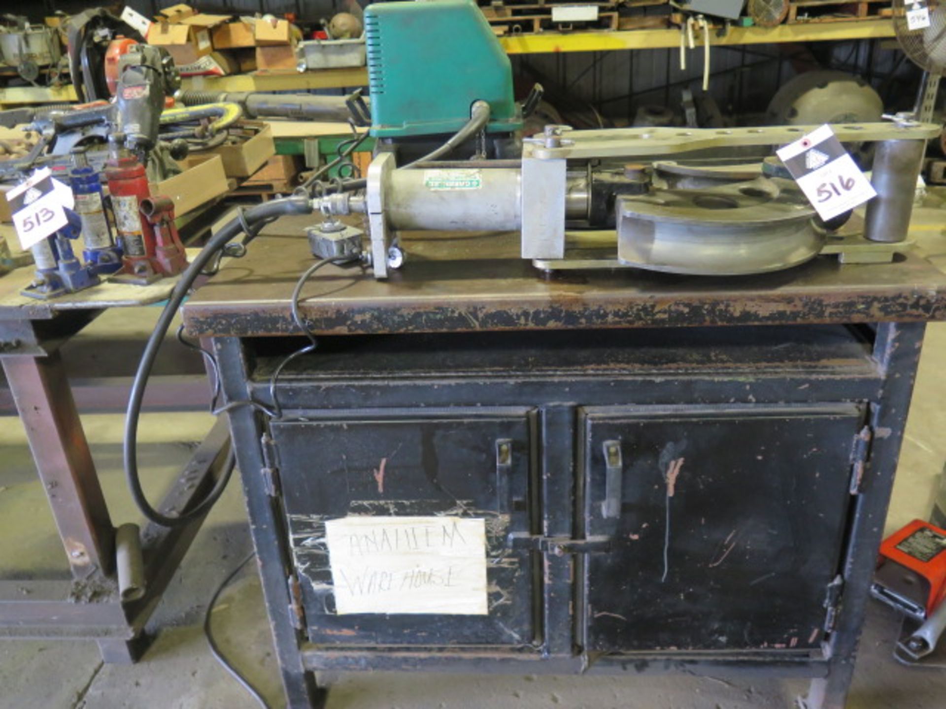 Greenlee Hydraulic Pipe Bender Set w/ Electric Hyd Power Unit, Bending Dies and Table SOLD AS IS