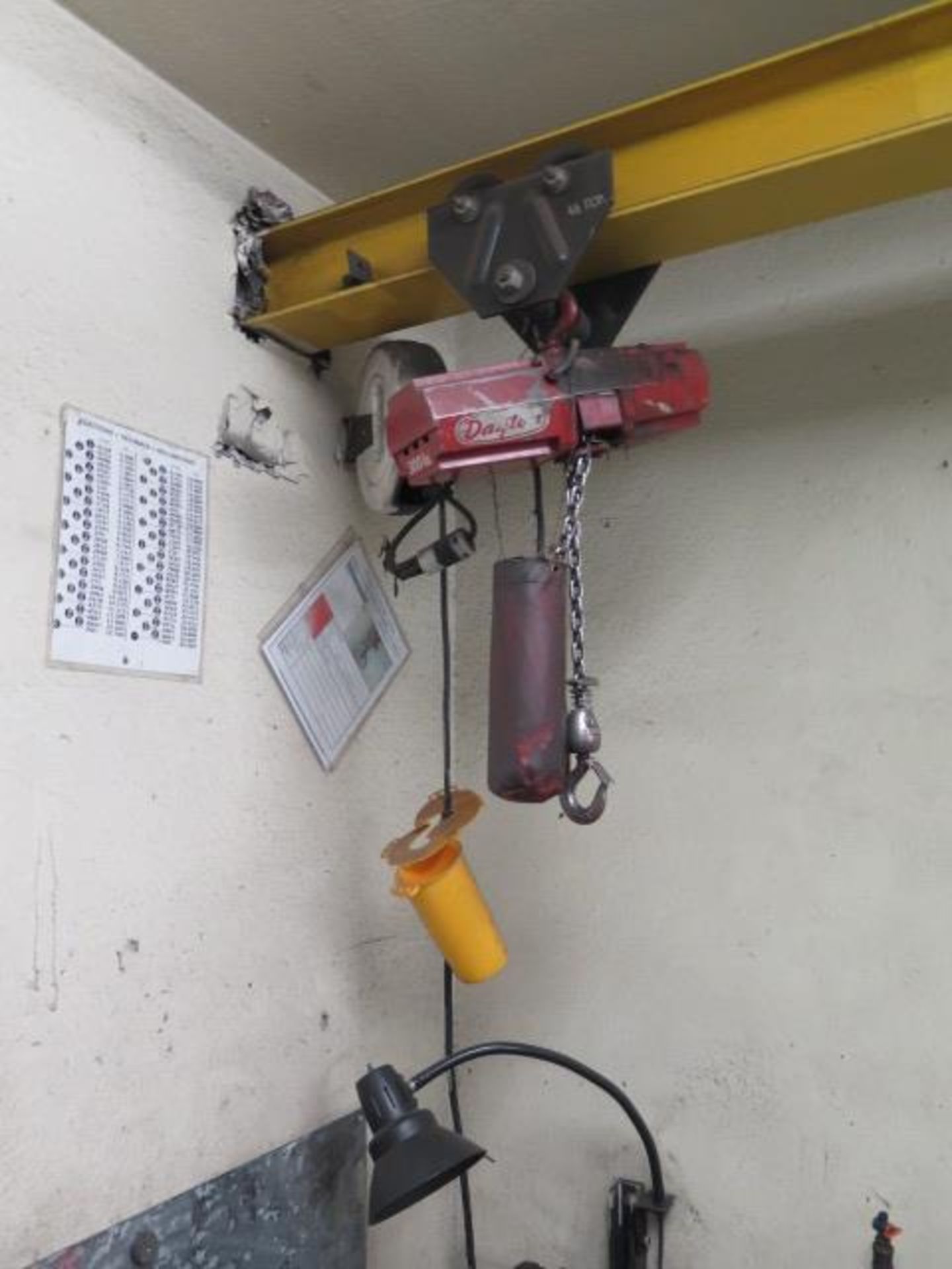 Dayton 300 Lb Electric Hoist, (2) 6" Bench Vises, (3) Work Benches and Storage Cabinet SOLD AS-IS - Image 7 of 10