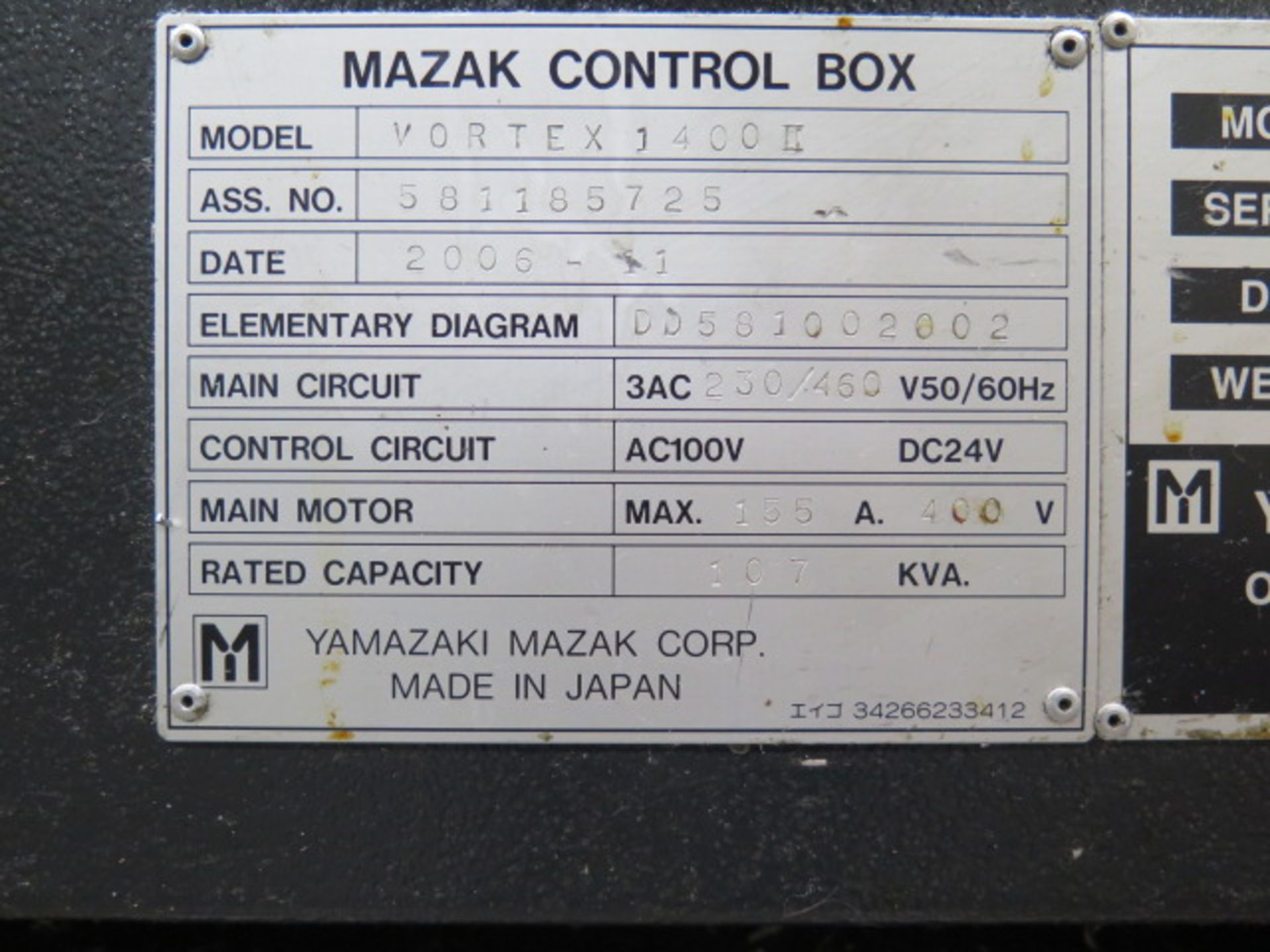 2006 Mazak VORTEX 1400/160-II 5-Axis CNC BRIGE TYPE VMC s/n 185725 SOLD AS IS - Image 19 of 20