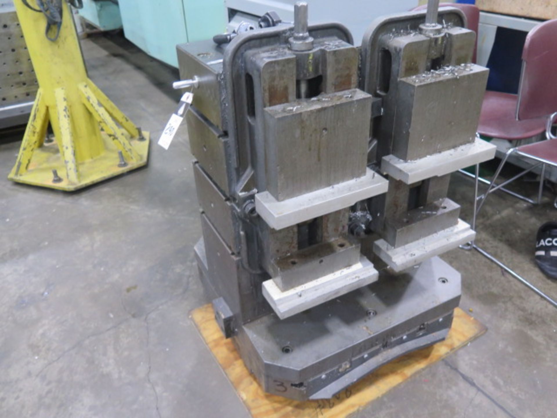 24 1/2" x 10" x 25" Tombstone w/ 24 1/2" x 24 1/2" Base w/ (2) Kurt 8" Angle-Lock Vises and Mazak