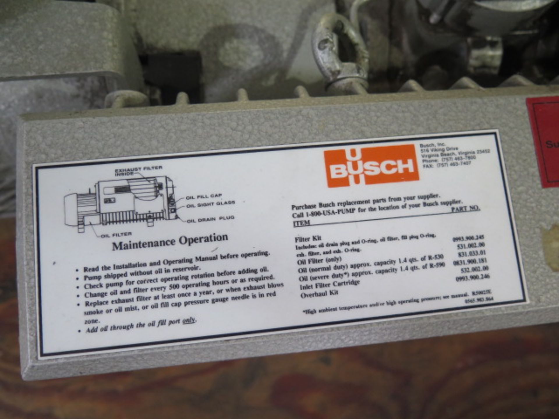 Busch 480V Vacuum Pump (SOLD AS-IS - NO WARRANTY) - Image 5 of 5