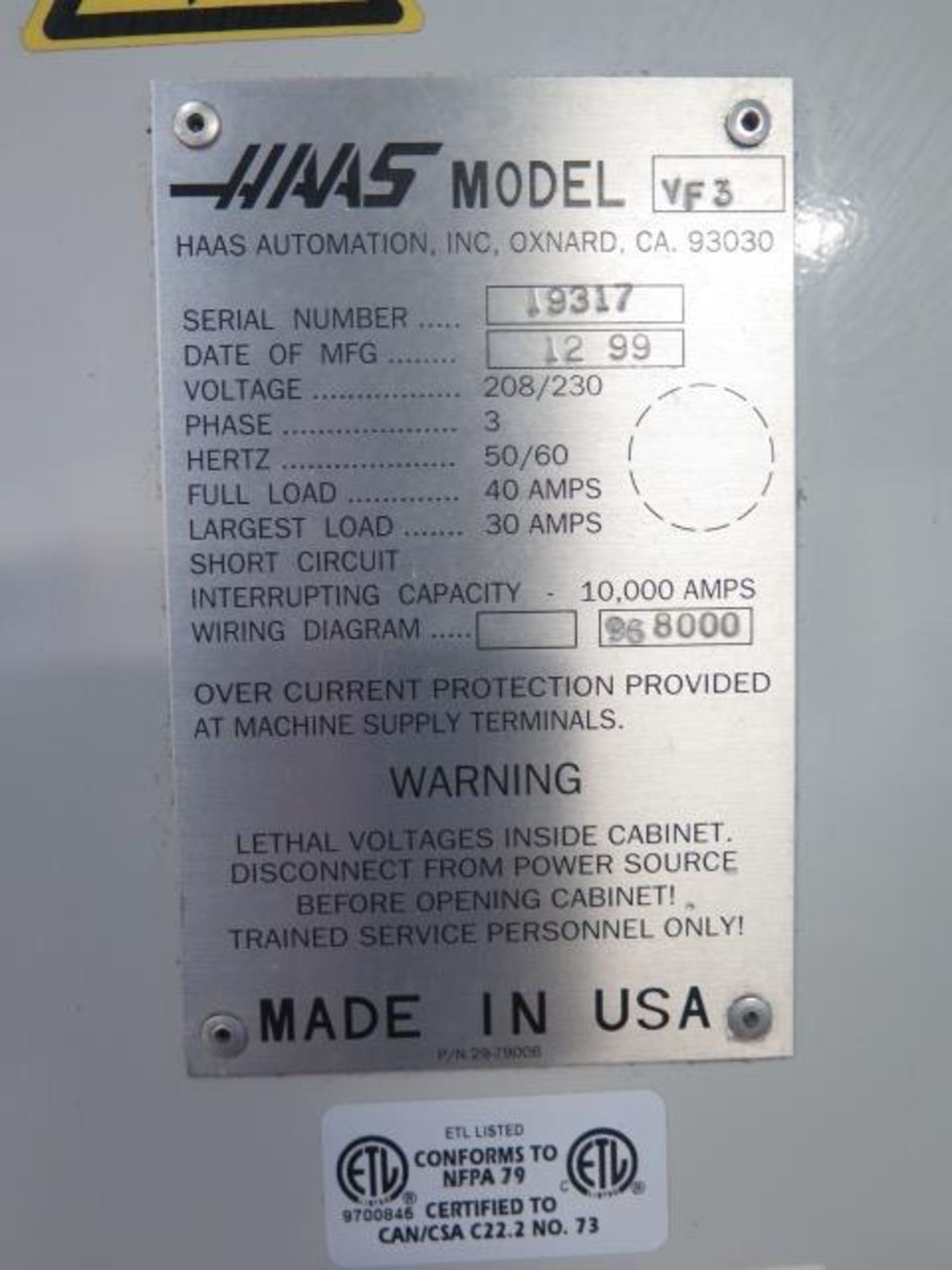 1999 Haas VF-3 4-Axis CNC Vertical Machining Center s/n 19317 w/ Haas Controls, 20-Station ATC, - Image 16 of 16