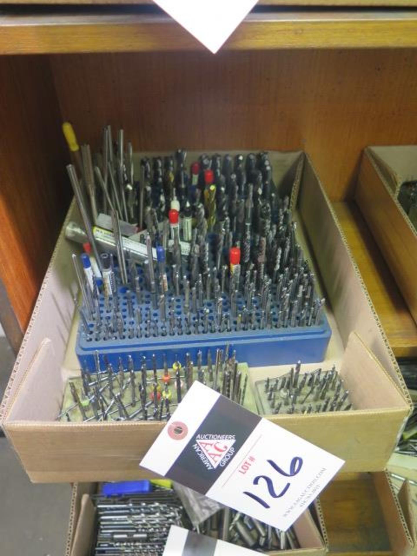 Carbide and High Speed Endmills, Drills, Reamers and Misc w/ Rack (SOLD AS-IS - NO WARRANTY)
