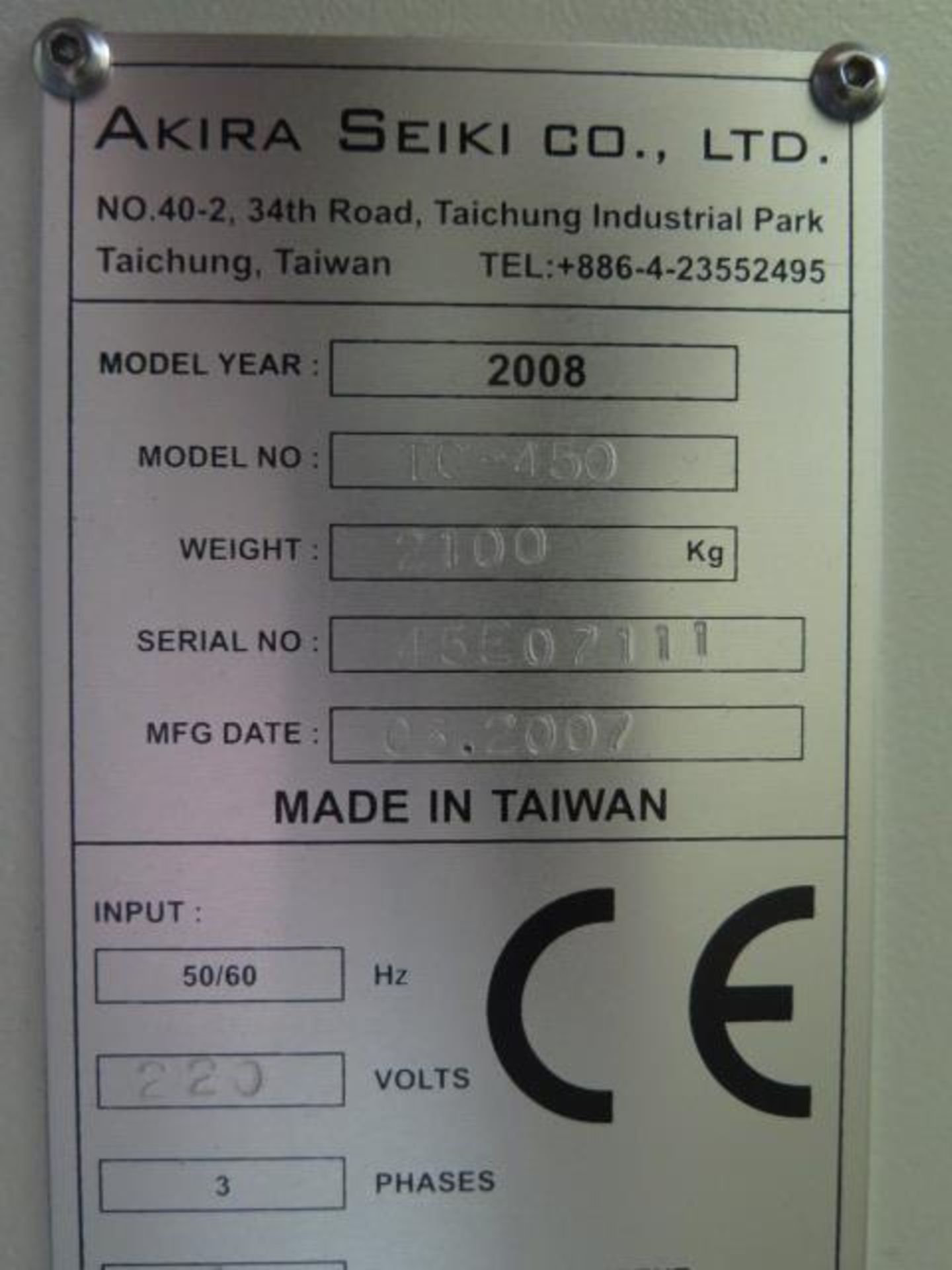 2008 Akira Seiki TC450 CNC Drill and Tapping Center s/n 45E07111 w/ Akira Mi645 Controls, SOLD AS IS - Image 11 of 11