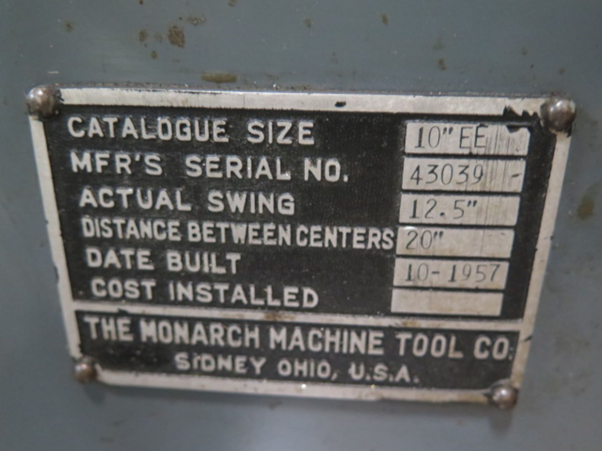 Monarch 10”EE 12 ½” x 20” Lathe s/n 43039 w/ Newall DPG DRO, 3000 RPM, Inch Threading, SOLD AS IS - Image 21 of 21