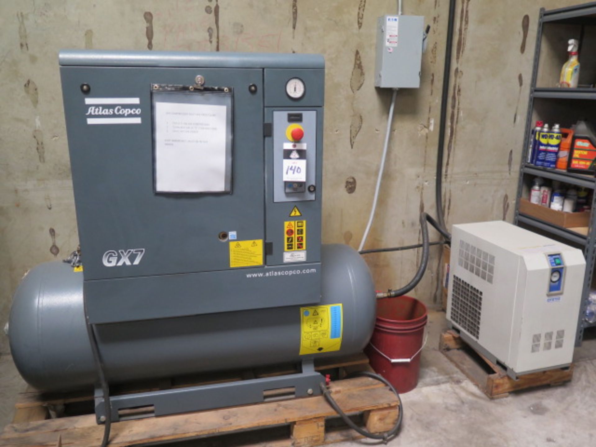 2016 Atlas Copco GX7P EL 10Hp Rotary Air Compressor s/n CAI937844 w/ Atlas Copco Controls, 60 Gallon