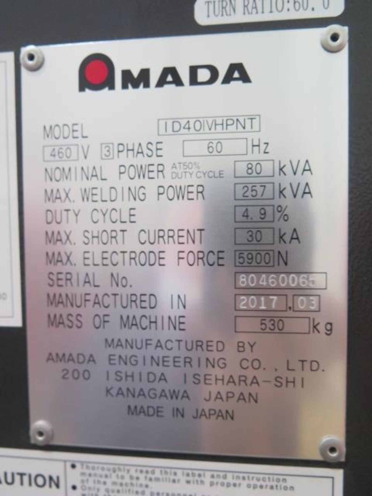 2017 Amada ID40 IV HP-NT 257kVA Spot Welder s/n 80460065 w/ Amada Touch Screen Controls, SOLD AS IS - Image 16 of 16