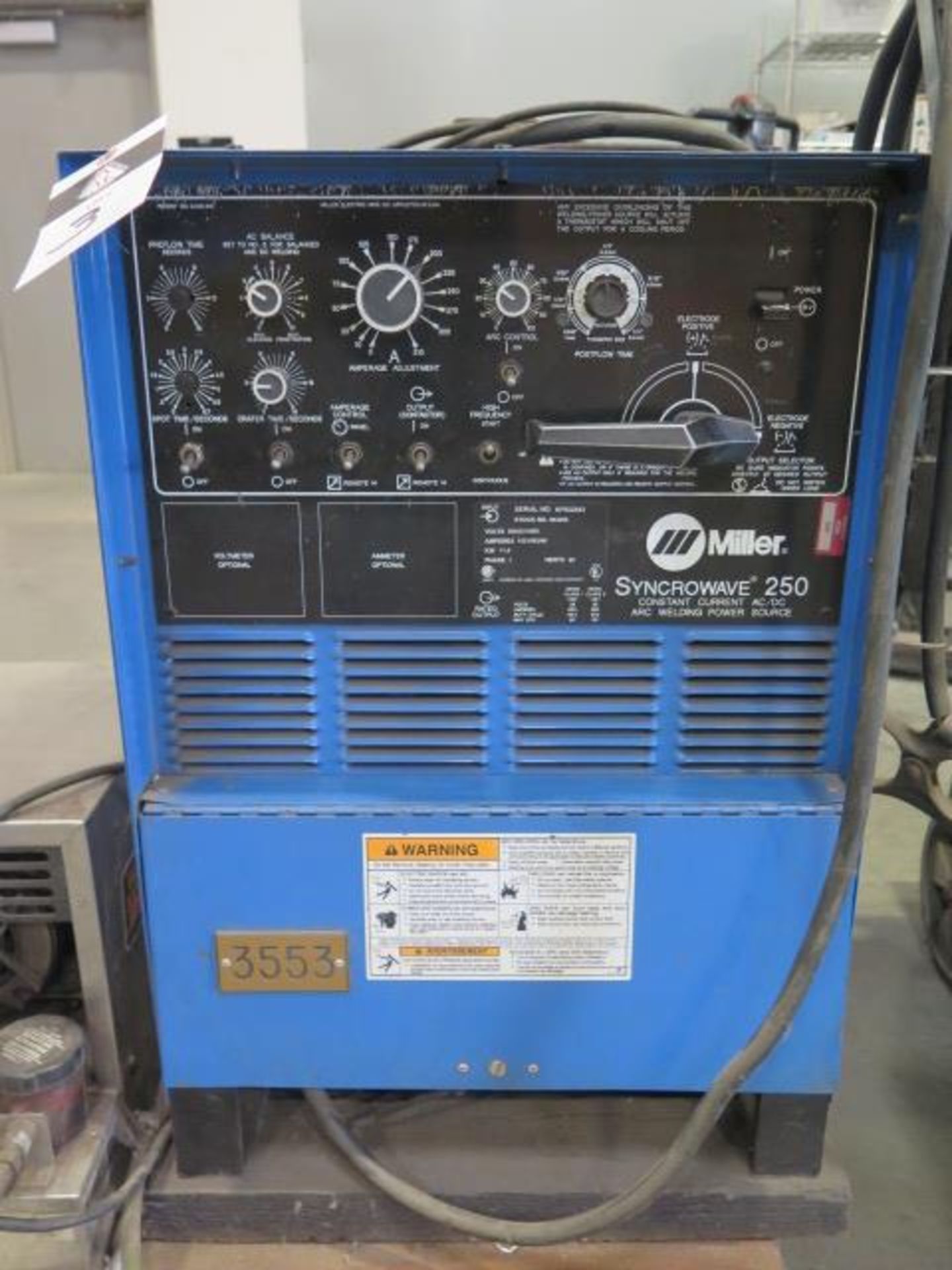 Miller Syncrowave 250 CC-AC/DC Arc Welding Power Source s/n KF922843 w/ WeldTec Cooler, SOLD AS IS - Image 2 of 7