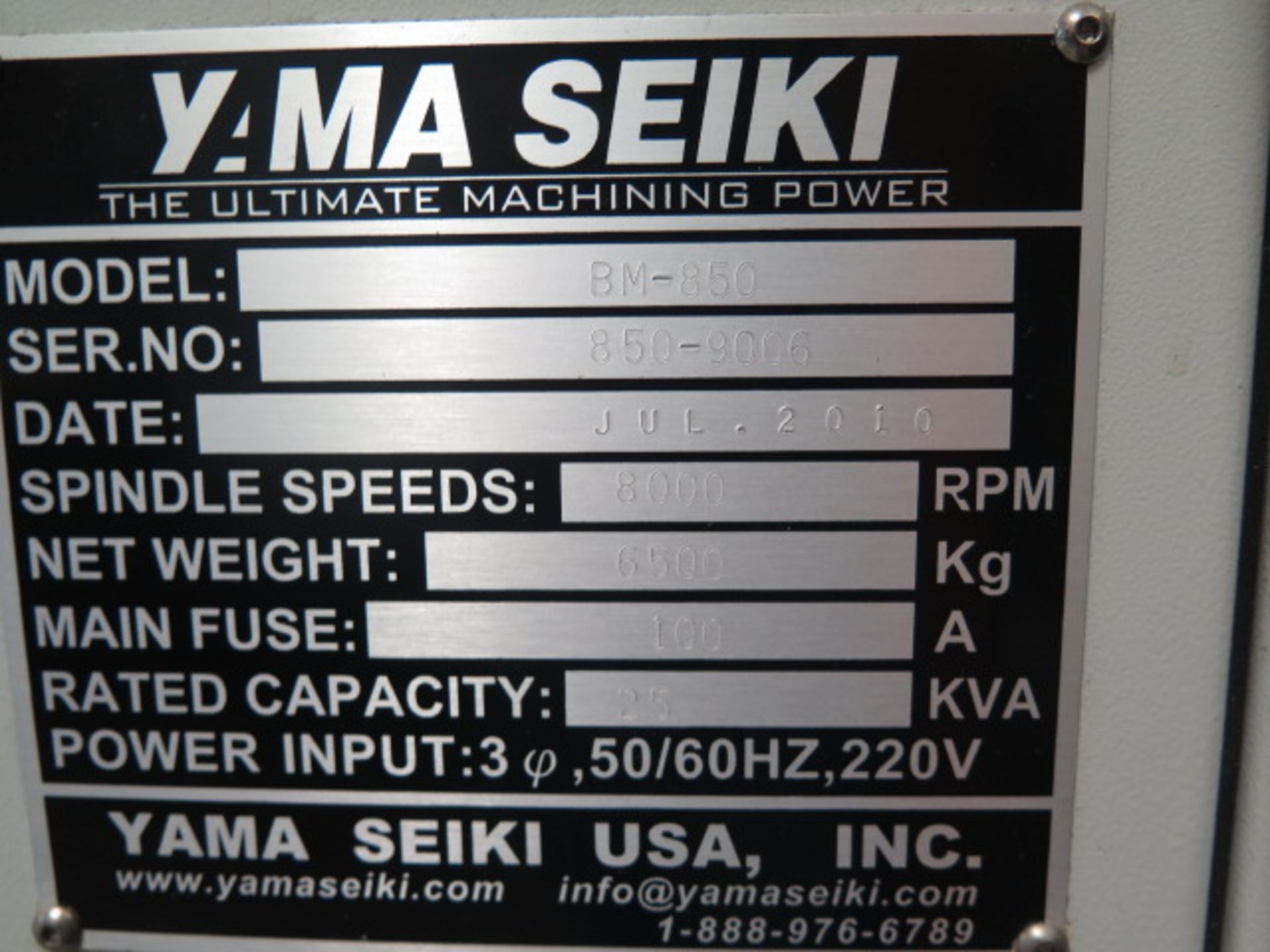 7/2010 Yama Seiki Awea BM-850 CNC VMC s/n 850-9006 w/ Fanuc Series 0i-MC, Box Way Machine,SOLD AS IS - Image 20 of 20