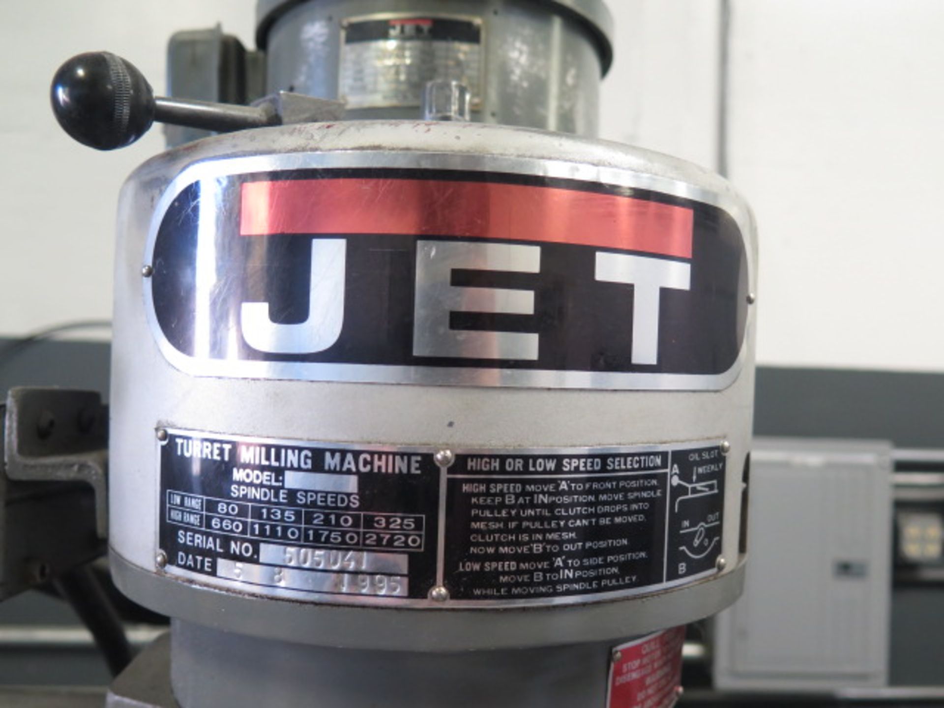 Jet JTM-2 Vertical Mill s/n 505041 w/ Acu-Rite MillMate DRO, 2Hp Motor, 80-2720 RPM, Chrome Ways, - Image 3 of 12