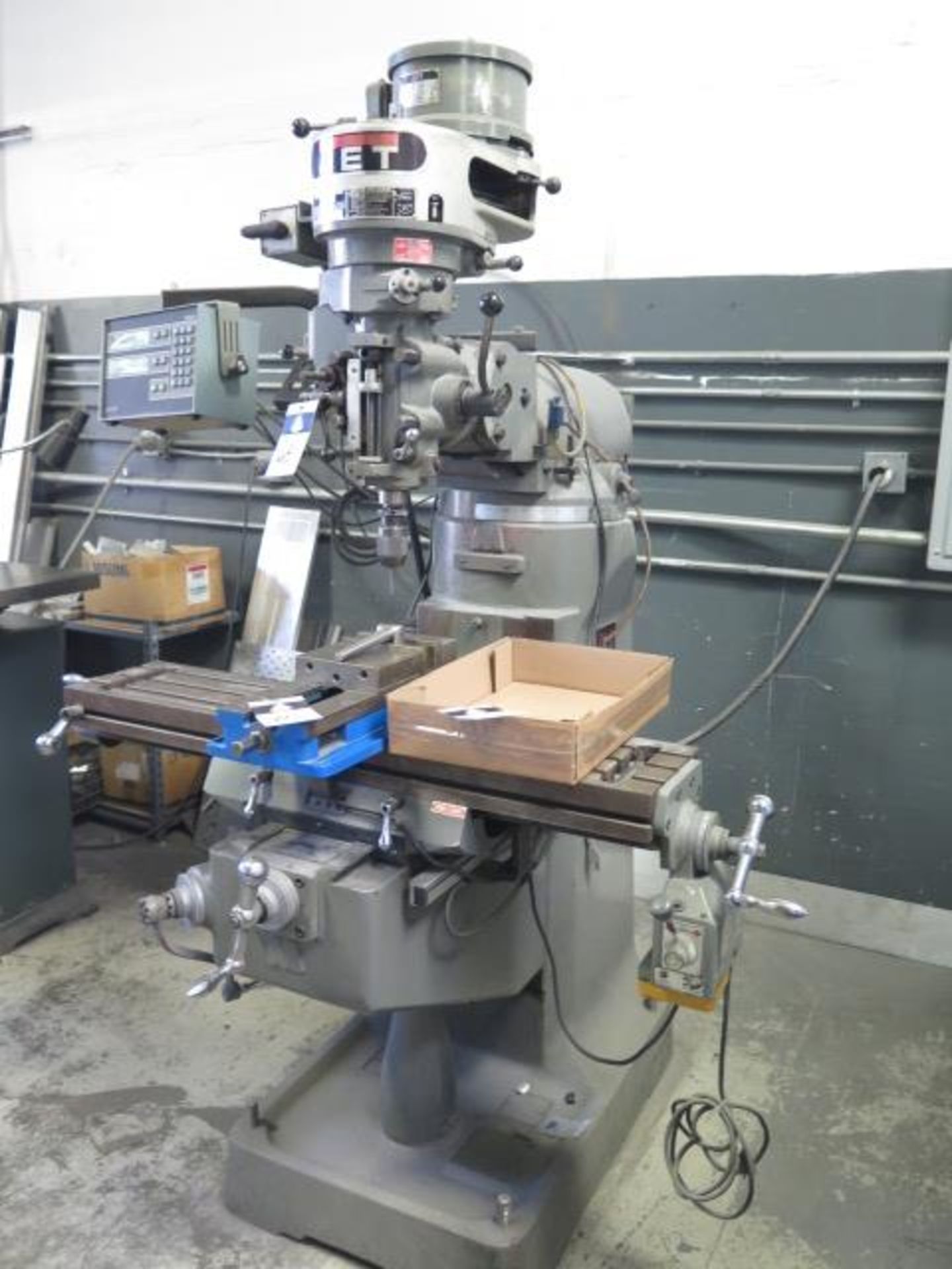 Jet JTM-2 Vertical Mill s/n 505041 w/ Acu-Rite MillMate DRO, 2Hp Motor, 80-2720 RPM, Chrome Ways,