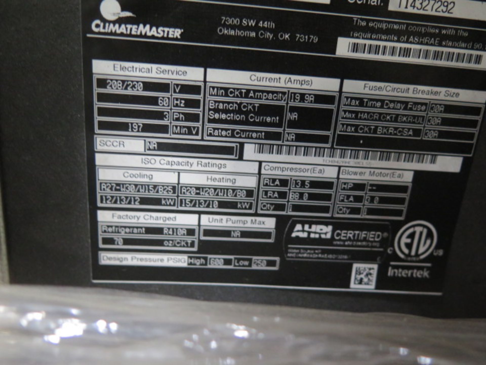 Climate Master THC042AHC30CLSS 3.5 Ton Unit s/n T14327292 208/230V-3PH. (SOLD AS-IS - NO WARRANTY) - Image 3 of 4