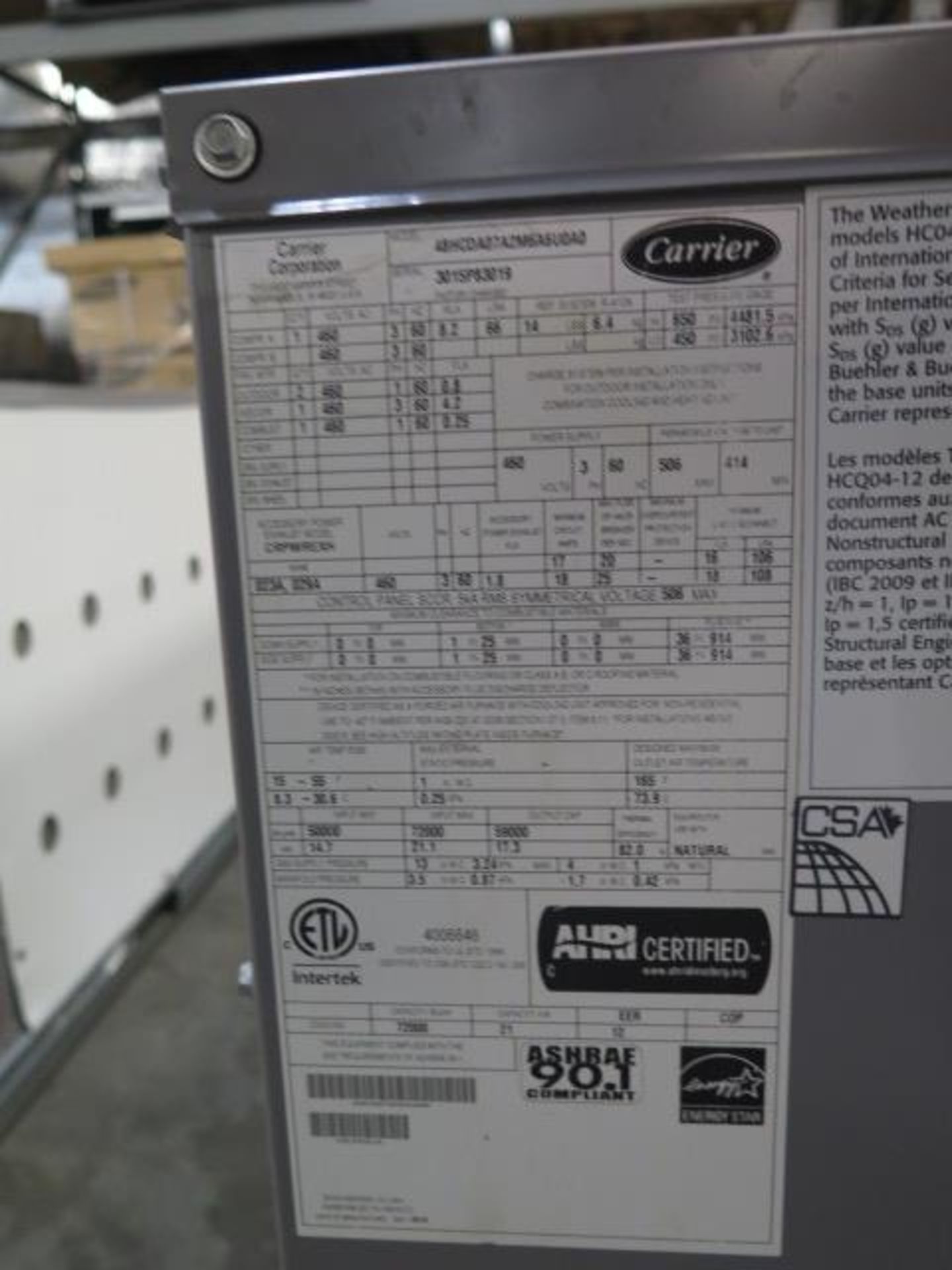 Carrier 48HCDA07A2M6-6U0A0 6 Ton Gas Unit s/n 3015P83019 460V-3PH. (SOLD AS-IS - NO WARRANTY) - Image 7 of 7