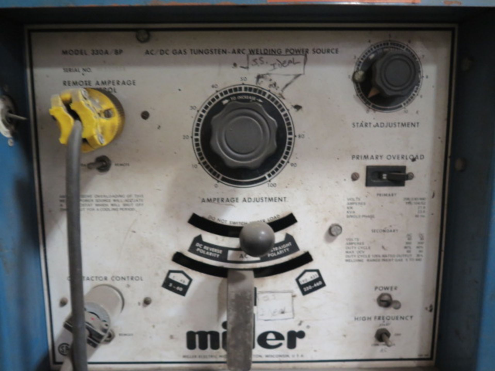 Miller 330A/BP AC/DC Arc Welding Power Source s/n HK330864 w/ Cooler (SOLD AS-IS - NO WARRANTY) - Image 5 of 6