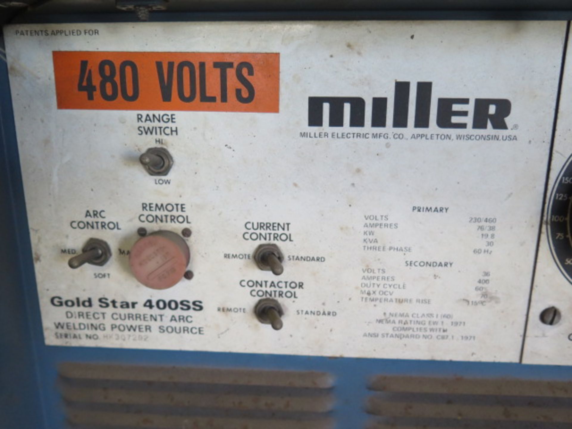 Miller Goldstar 400SS DC Arc Welding Power Source s/n HK307292 (SOLD AS-IS - NO WARRANTY) - Image 6 of 6