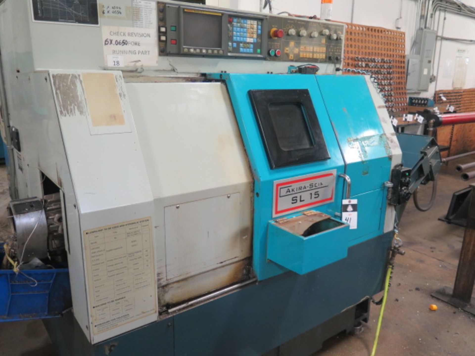 2001 Akira Seiki SL-15 CNC Turning Center s/n 01TC132-126 w/ Fanuc Series 0-T Controls, SOLD AS IS - Image 2 of 13