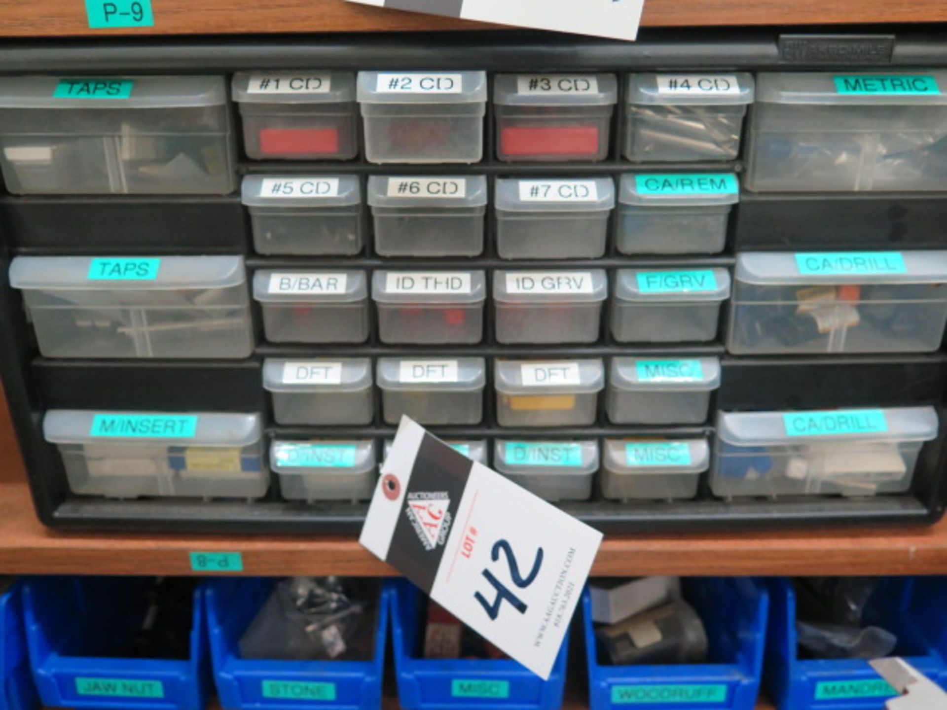 Carbide Inserts, Center Drills, Carbide Endmills and Taps w/ Drawered Cabinet (SOLD AS-IS - NO