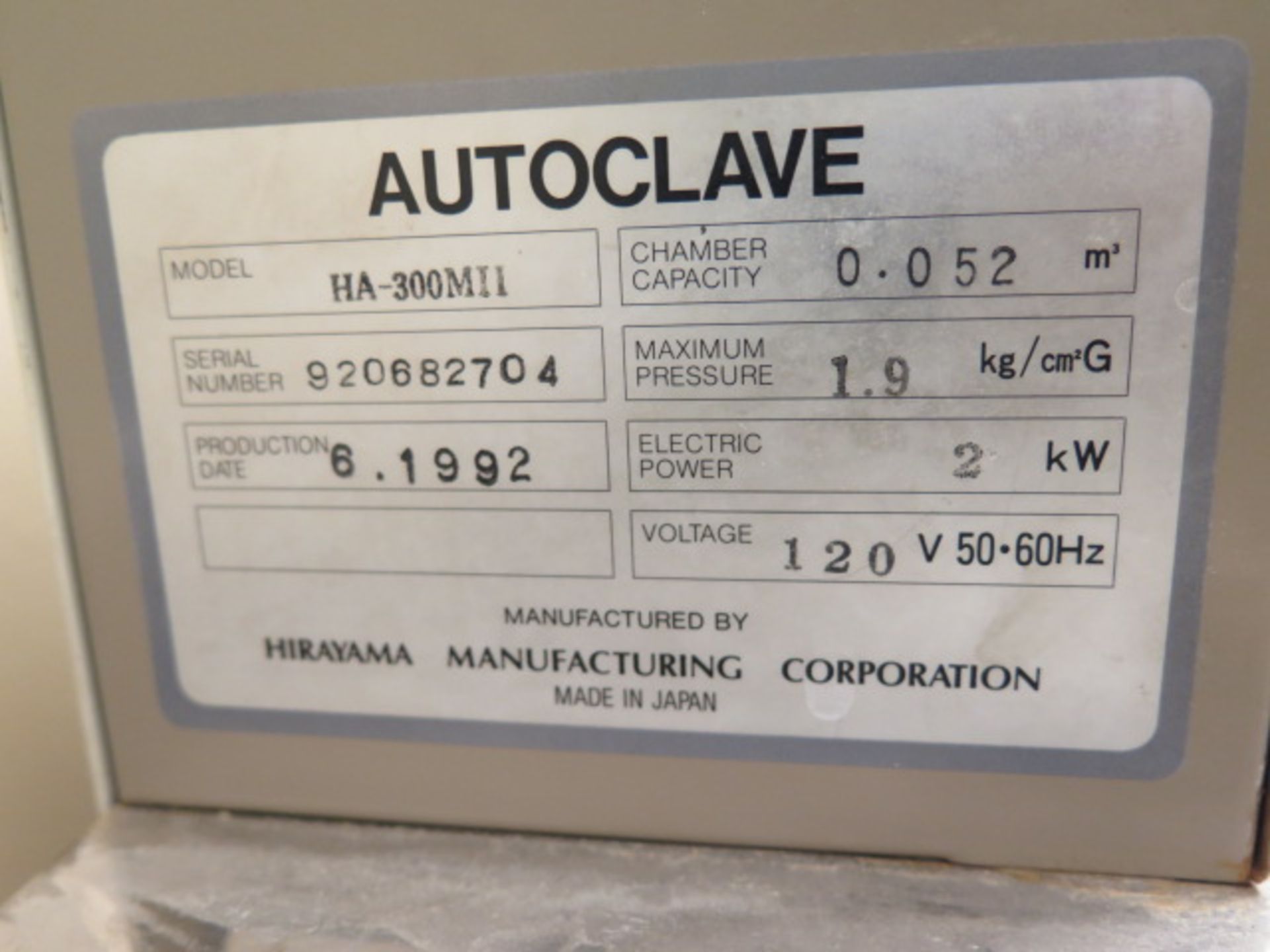 Hirayama HA-300 MII Autoclave (SOLD AS-IS - NO WARRANTY) - Image 8 of 8