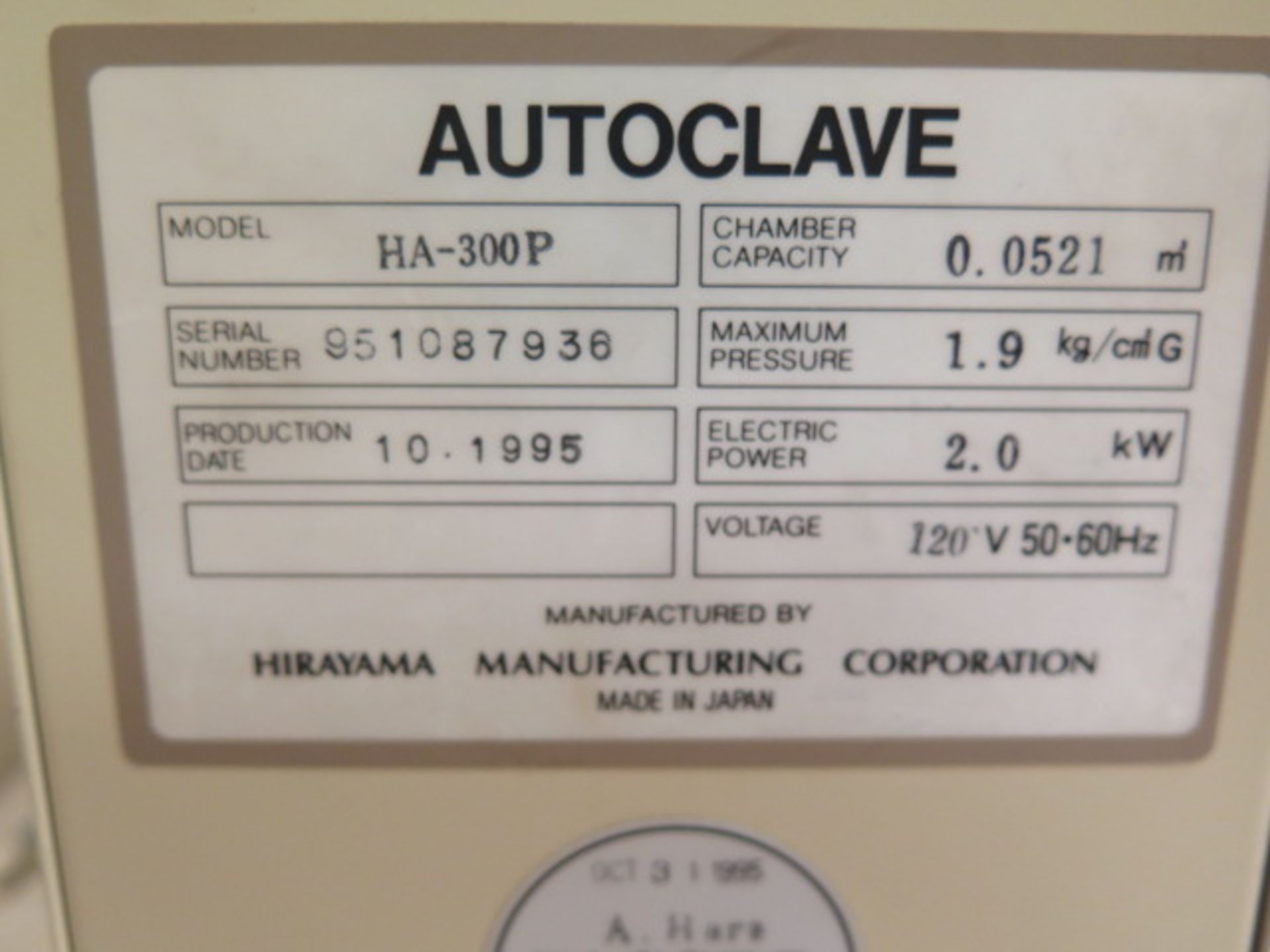 Hirayama HA-300P Autoclave (SOLD AS-IS - NO WARRANTY) - Image 9 of 9