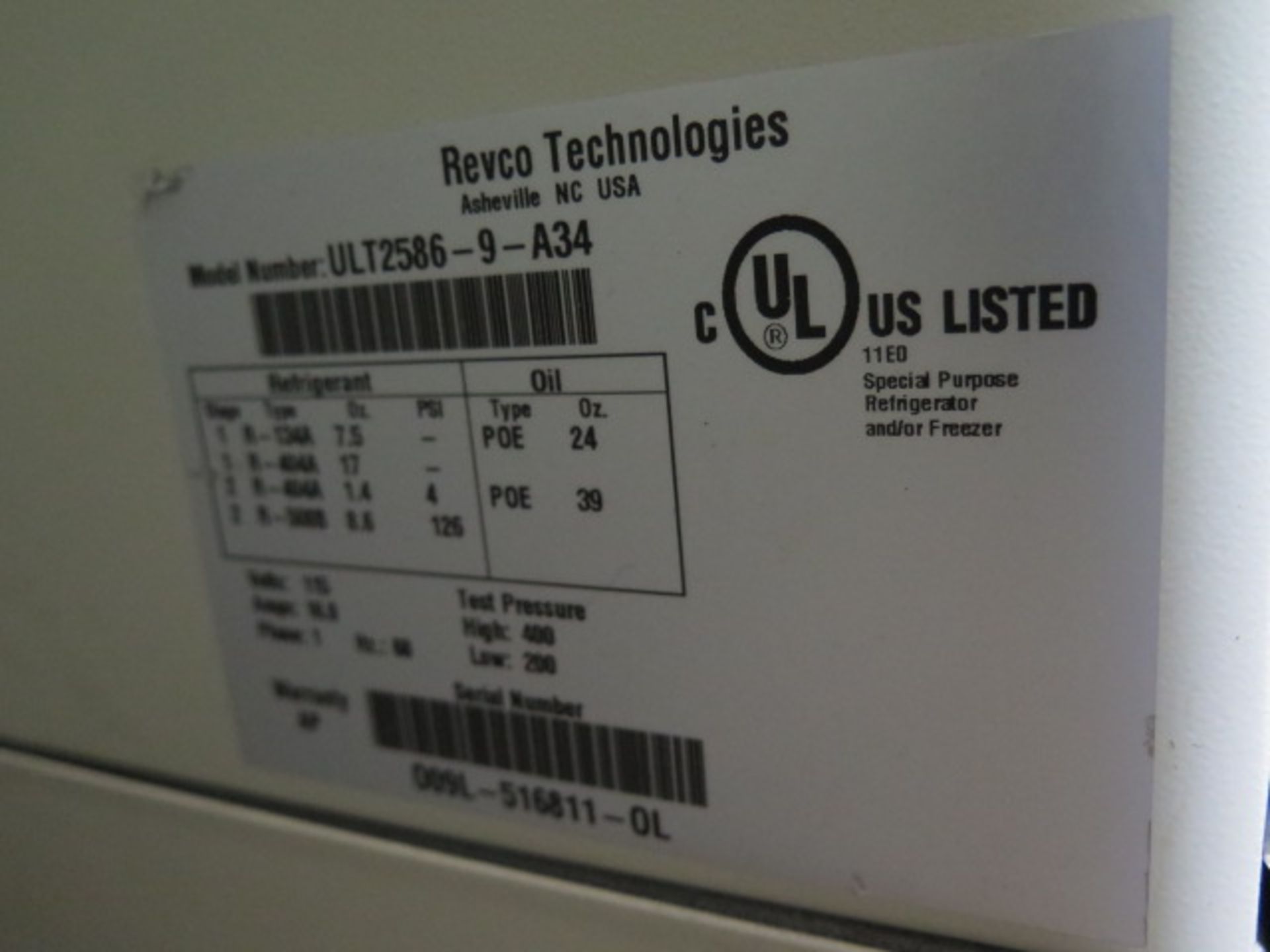 Revco ULT2586-9-A34 -80 Degree Lab Freezer (SOLD AS-IS - NO WARRANTY) - Image 8 of 8