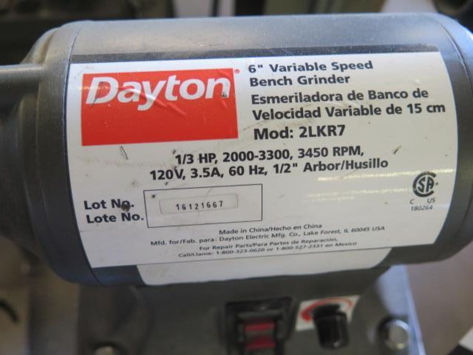 Dayton 6” Pedestal Grinder (SOLD AS-IS - NO WARRANTY) - Image 5 of 5