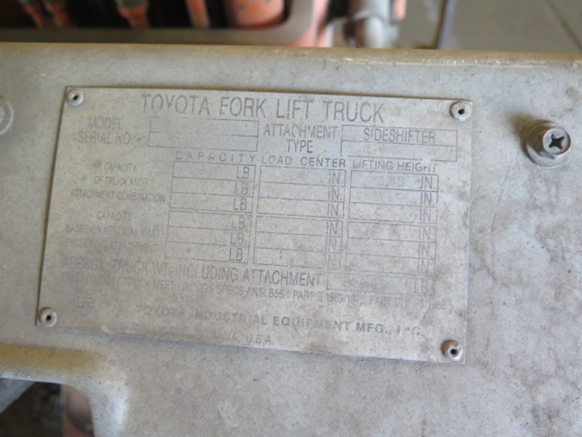 Toyota 02-5FG30 5800 Lb Cap Gas Powered Forklift s/n 70247 w/ 3-Stage,185” Lift height, SOLD AS IS - Image 11 of 11