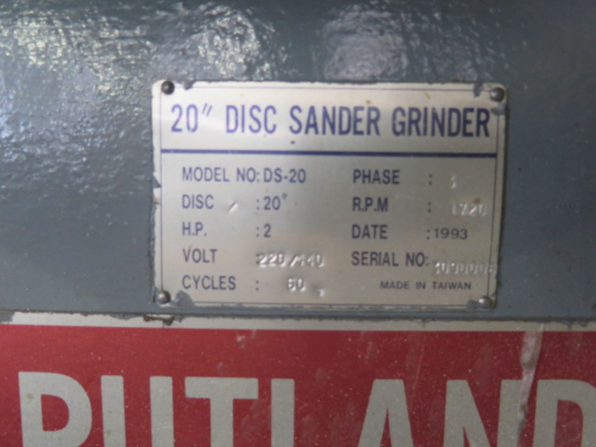 Rutland mdl. DS-20 20” Pedestal Disc Sander (SOLD AS-IS - NO WARRANTY) - Image 6 of 6