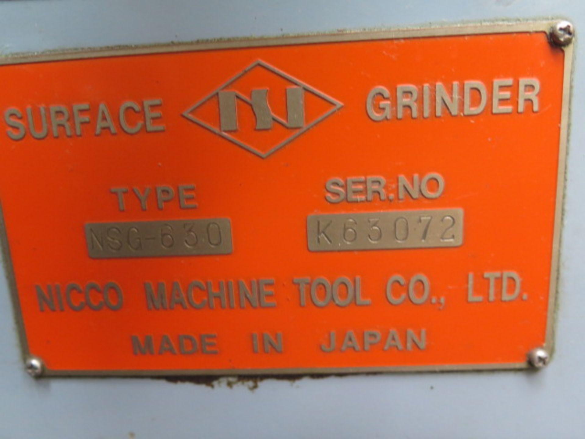 Nicco Type NSG-630 12” x 24” Automatic Hydraulic Surface Grinder s/n K63072 w/ 12” x 24”, SOLD AS IS - Image 14 of 14