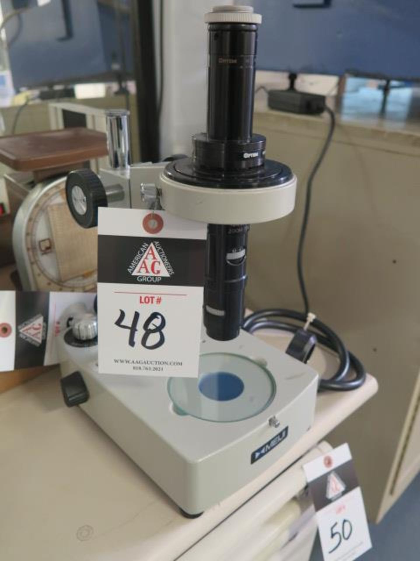 Meiji Microscope w/ Light Source (MISSING OCCULAR LENS) (SOLD AS-IS - NO WARRANTY)