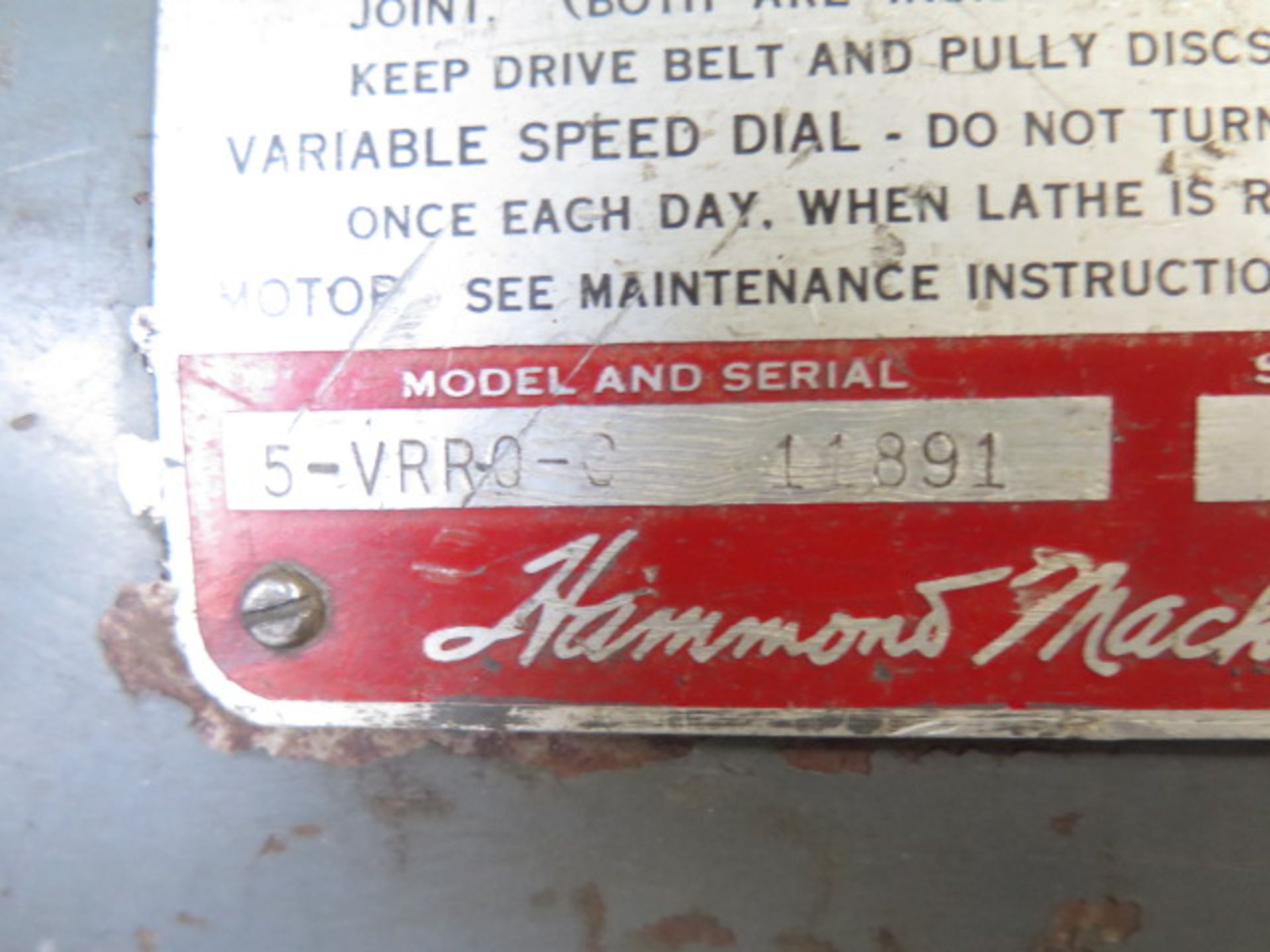 Hammond mdl. 5-VRRO Variable Speed Polishing and Buffing Lathe s/n 11891 w/ (2) Variable Speed - Image 10 of 10