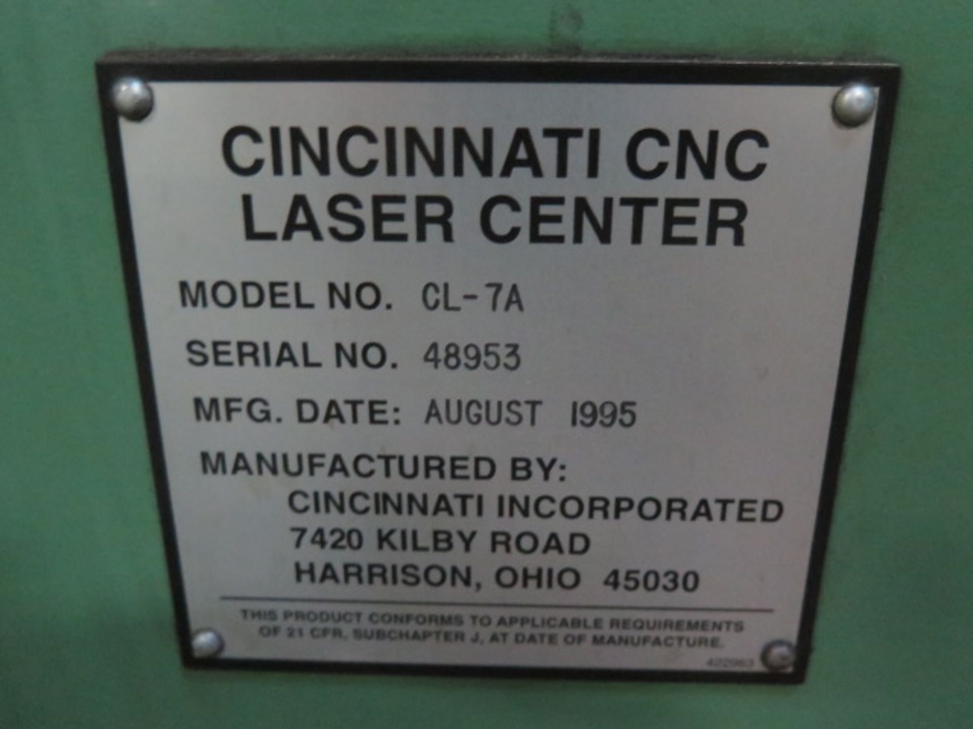 1995 Cincinnati mdl. CL-7A “Laser Center” 2-Shuttle CNC Laser Contour Cutting Machine s/n 48953 w/ - Image 23 of 23