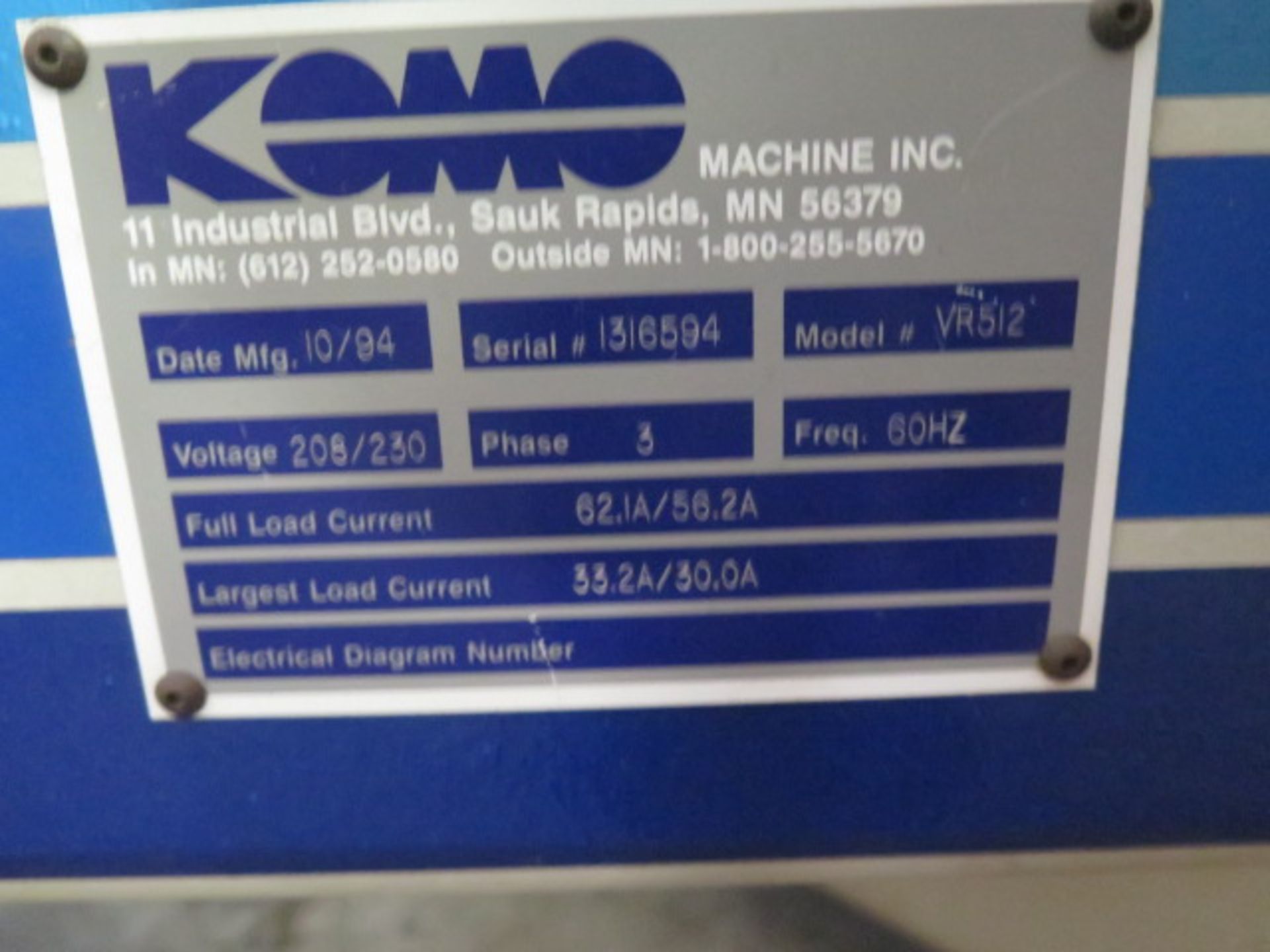 1994 Komo mdl. VR512 5’ x 12’ CNC Router s/n 1316594 w/ Fanuc Series 0-M Controls, SOLD AS IS - Image 21 of 21