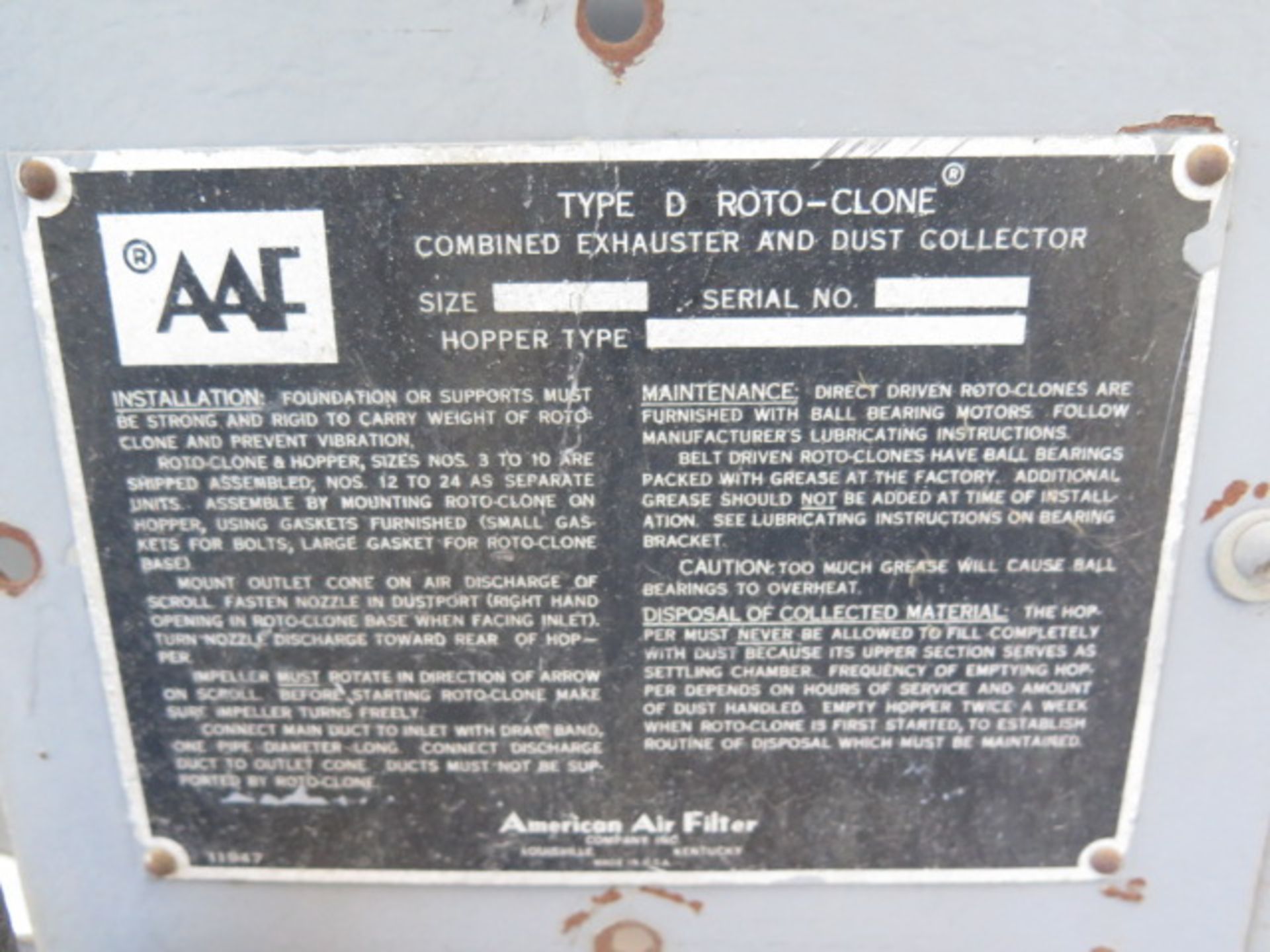 AAF Type D Roto-Clone Dust Collector (SOLD AS-IS - NO WARRANTY) - Image 7 of 9