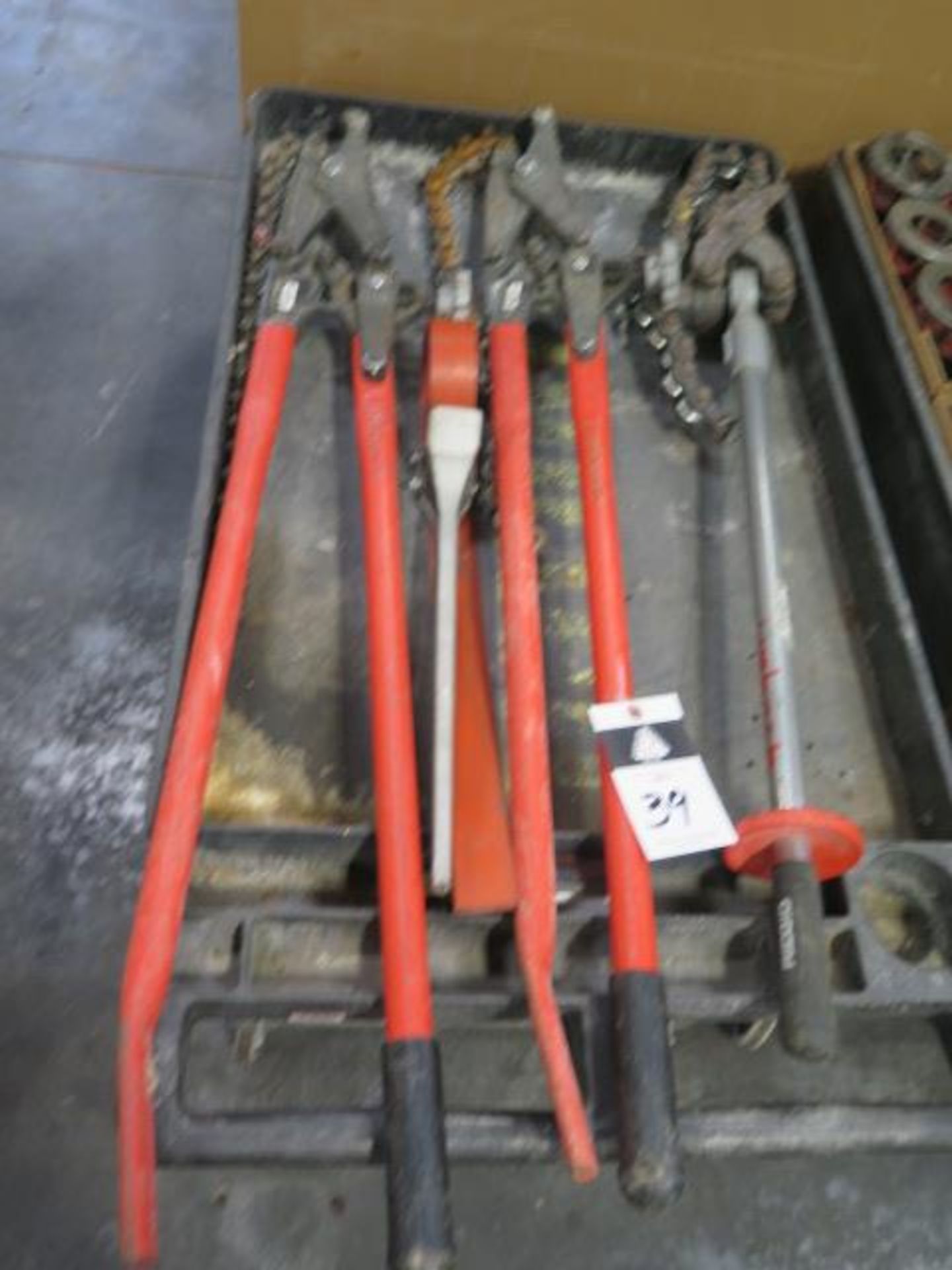 Ridgid Chain Pipe Cutters (3) and Strap Wrench (SOLD AS-IS - NO WARRANTY)