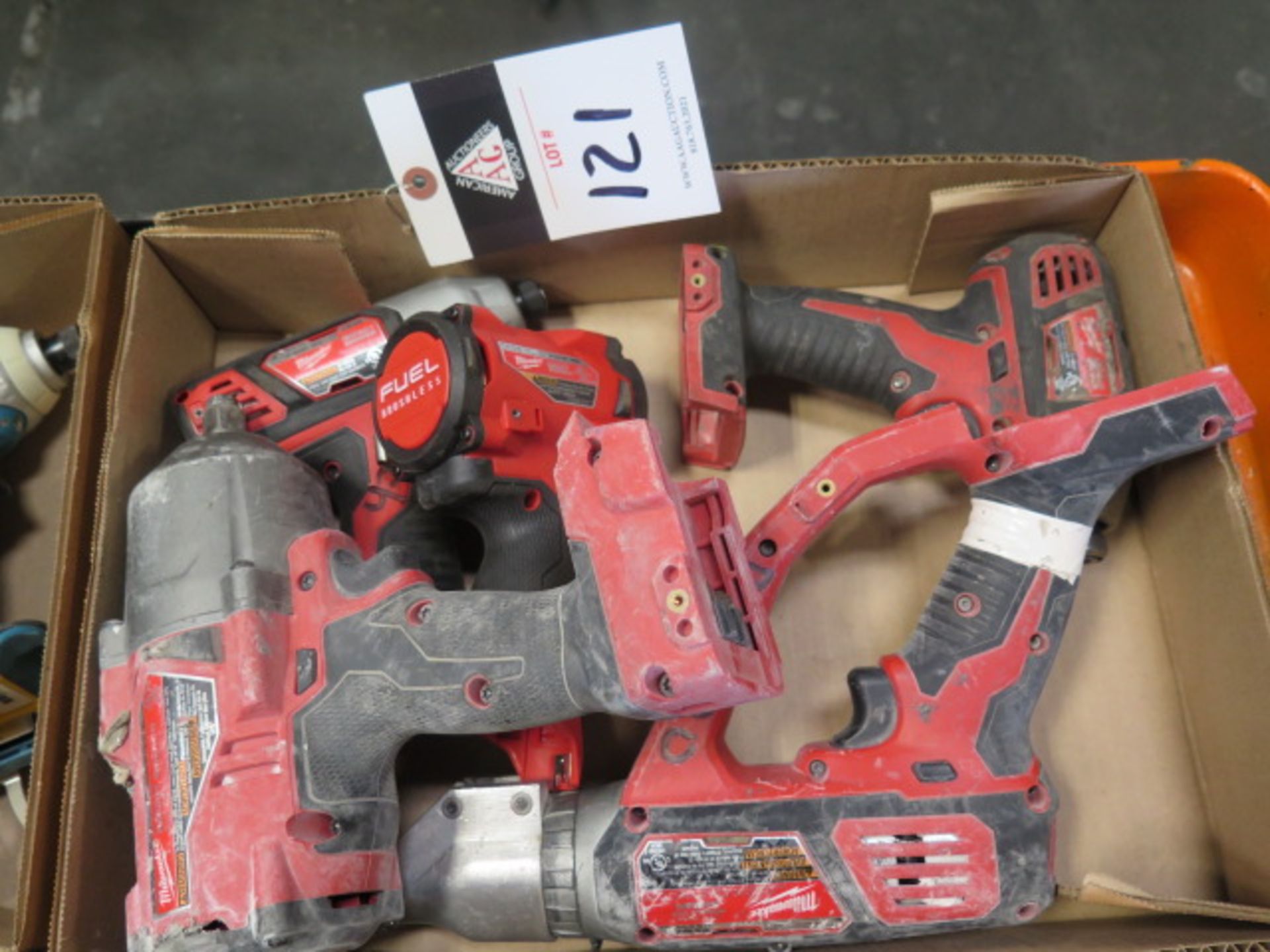 Milwaukee 18 Volt 1/2" and 3/8" Impacts, Scissor Shear and Nut Drivers (5) (SOLD AS-IS - NO
