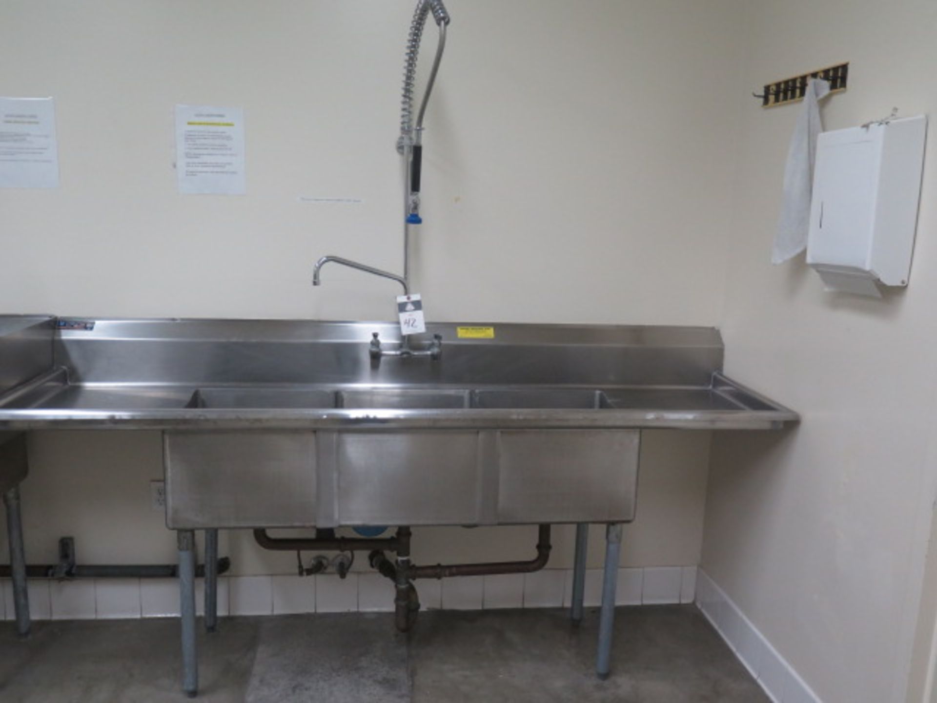 3-Compartment Stainless Steel Sink w/ Rincer (SOLD AS-IS - NO WARRANTY)