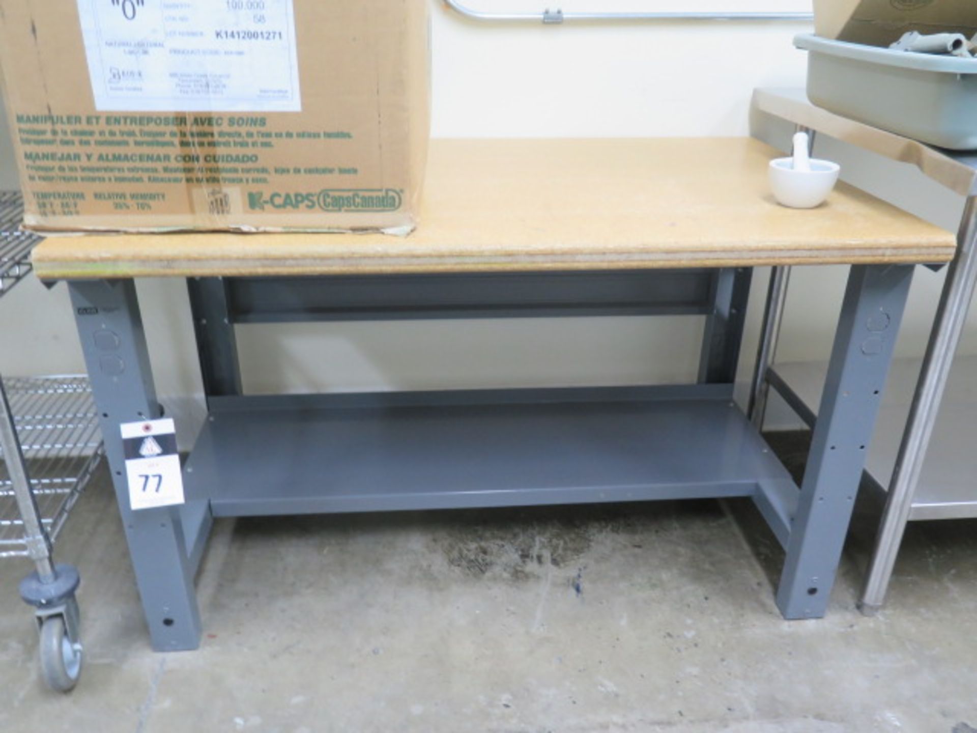 30" x 48" Work bench and Wire Frame Rolling Shelf (SOLD AS-IS - NO WARRANTY)