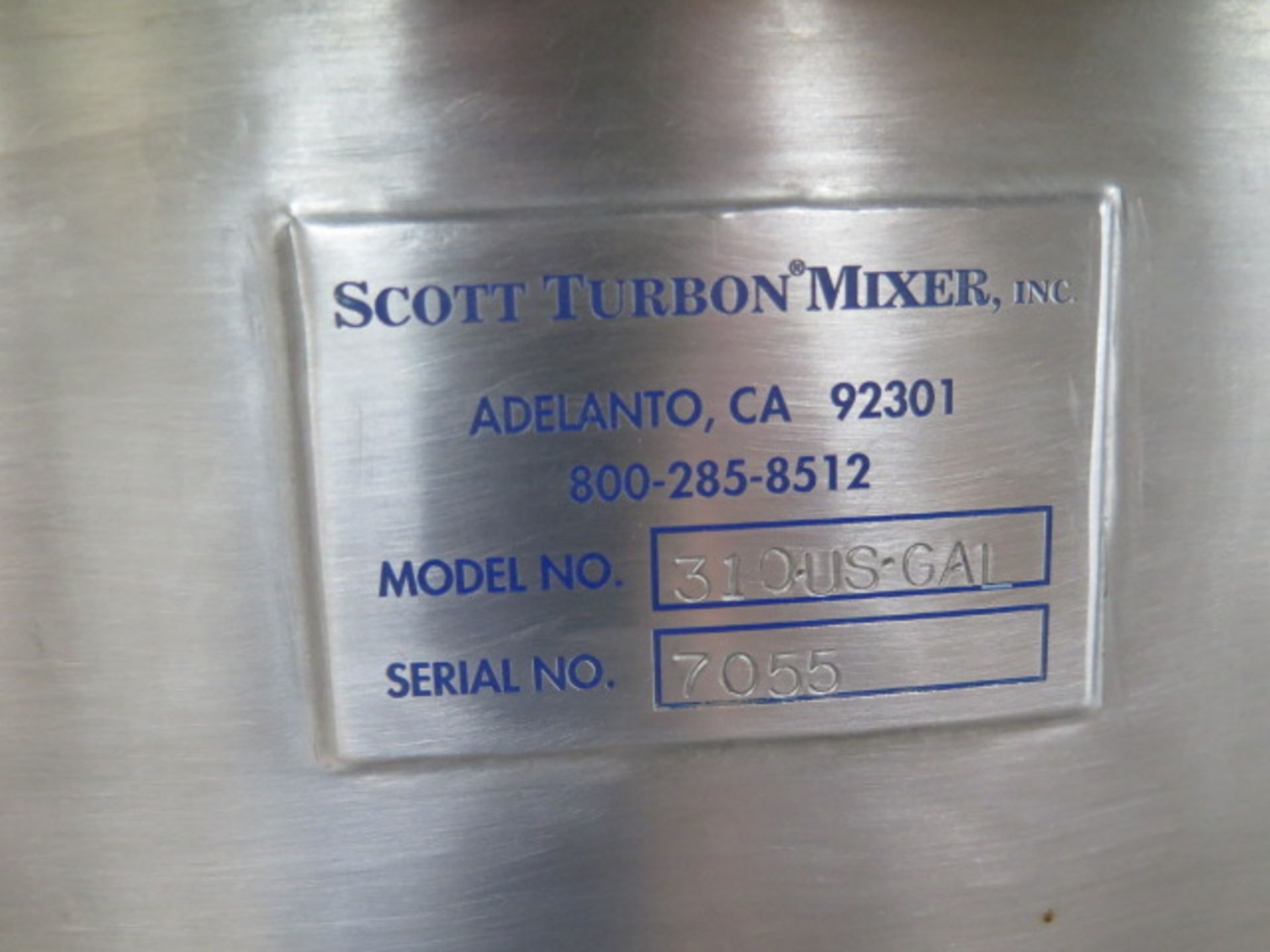 Scott Turbon Mixer Co. mdl. 310-US-GAL Stainless Steel Mixer s/n 7055 w/ 20Hp Motor (SOLD AS-IS - NO - Image 9 of 9