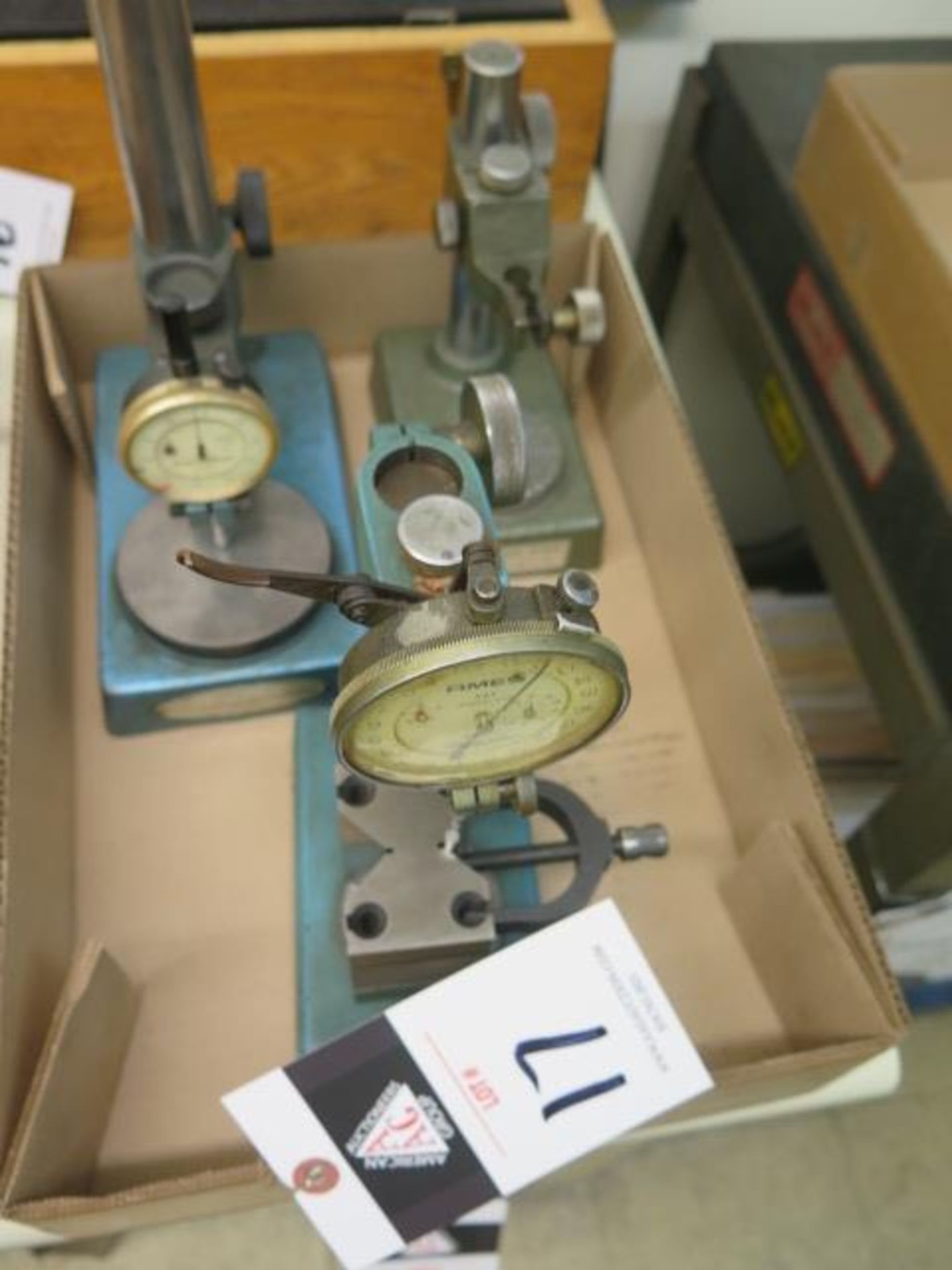 Dial Gage Stands (3) and (2) Dial Indicators (SOLD AS-IS - NO WARRANTY)