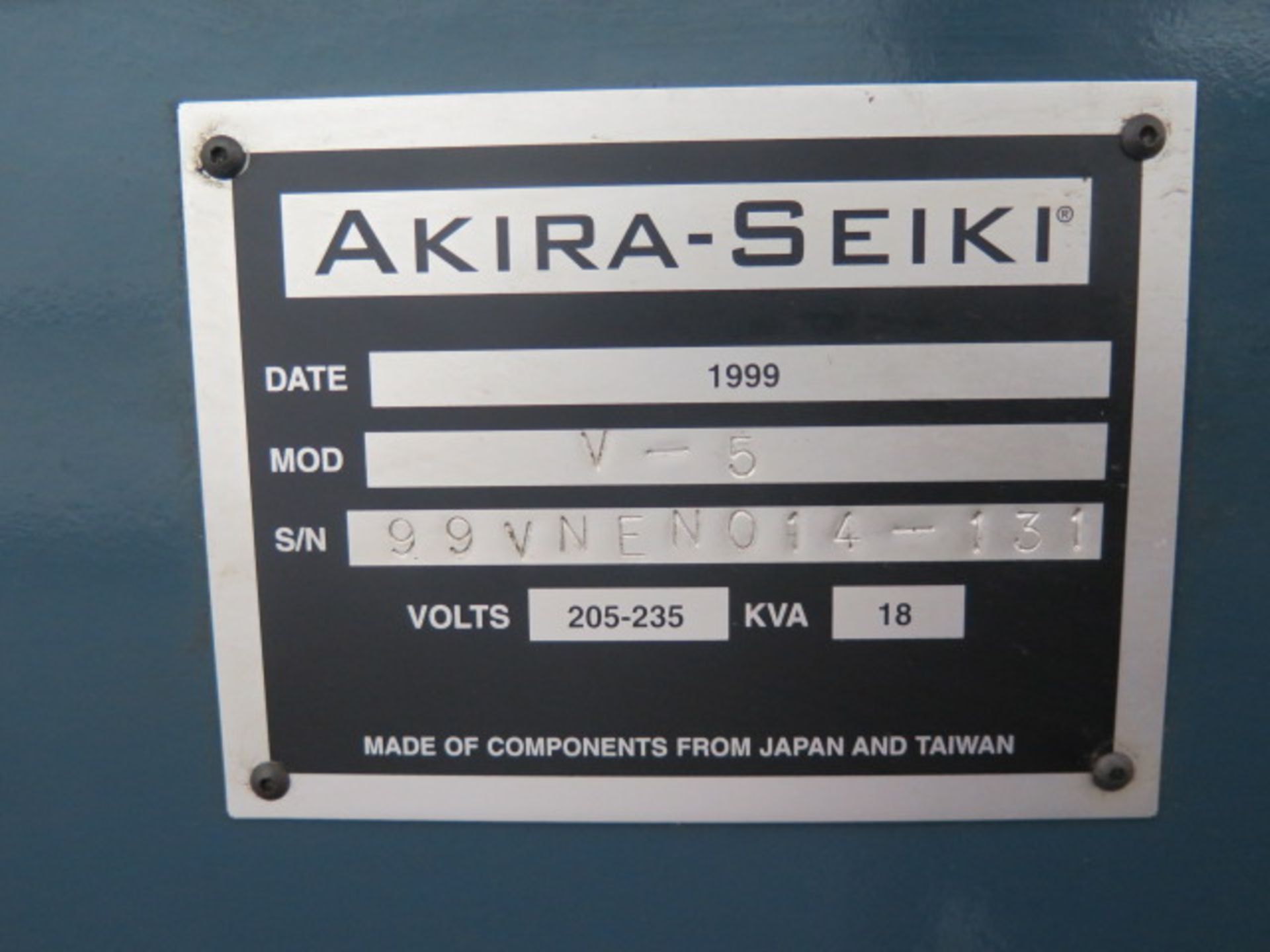 1999 Akira-Seiki Performa V5 CNC VMC s/n 99VNEN014-131 w/ Mitsubishi Controls, SOLD AS IS - Image 14 of 14