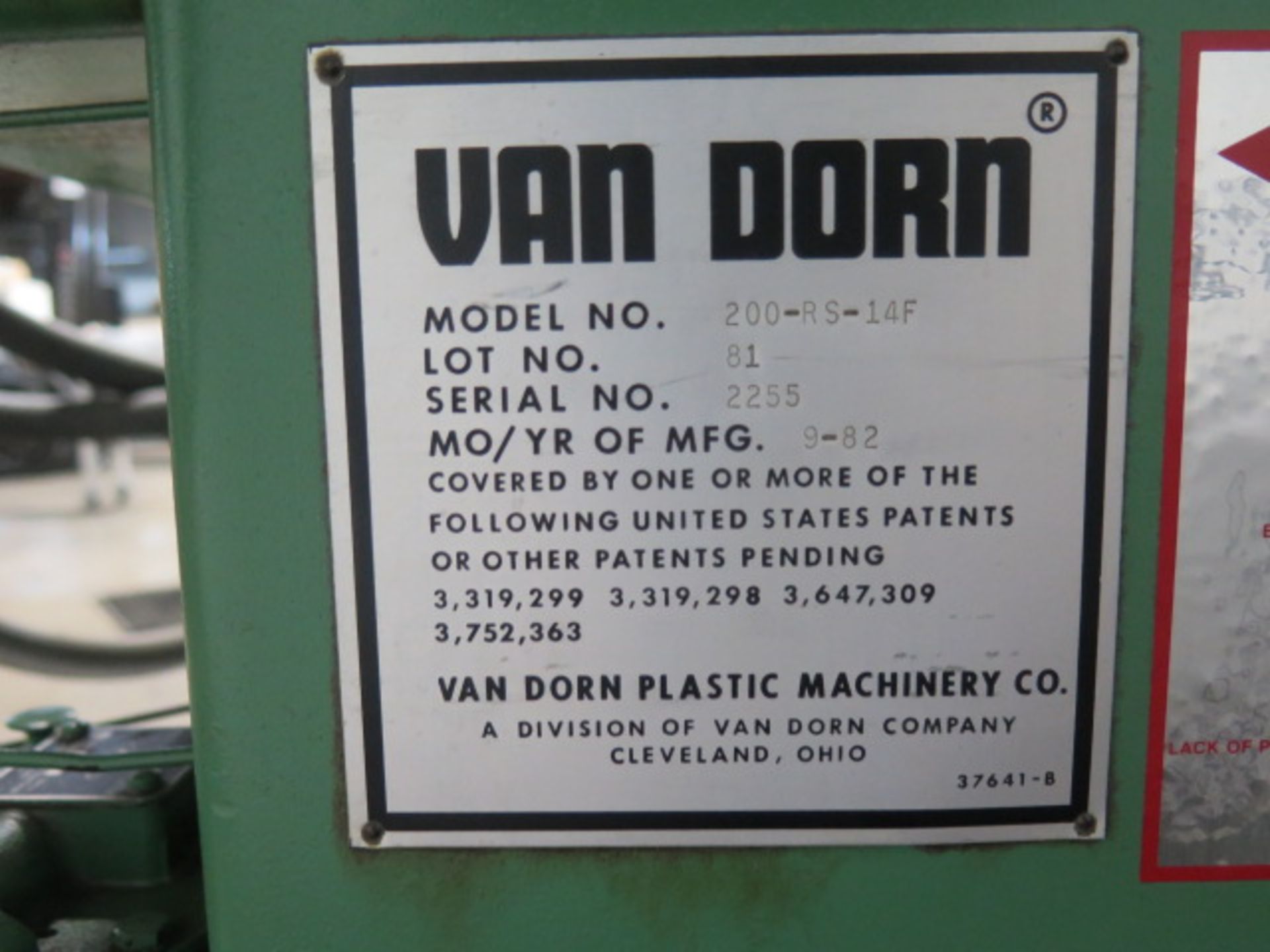 Van Dorn 200-RS-14F 200-Ton Plastic Injection Molding s/n 2255 w/ Van Dorn Controls, SOLD AS IS - Image 16 of 16