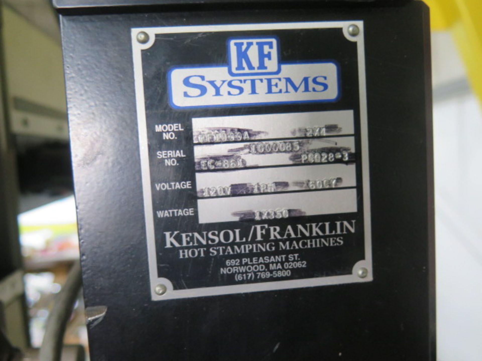 Kensol/Franklin mdl. KF1000A Hot Stamper s/n EC-861 (SOLD AS-IS - NO WARRANTY) - Image 9 of 9