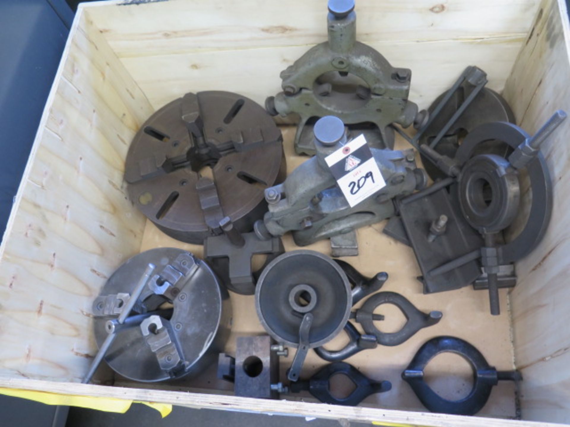 15" 4-Jaw Chuck, 12" 3-Jaw Chuck, Steady Rests and Misc (SOLD AS-IS - NO WARRANTY)