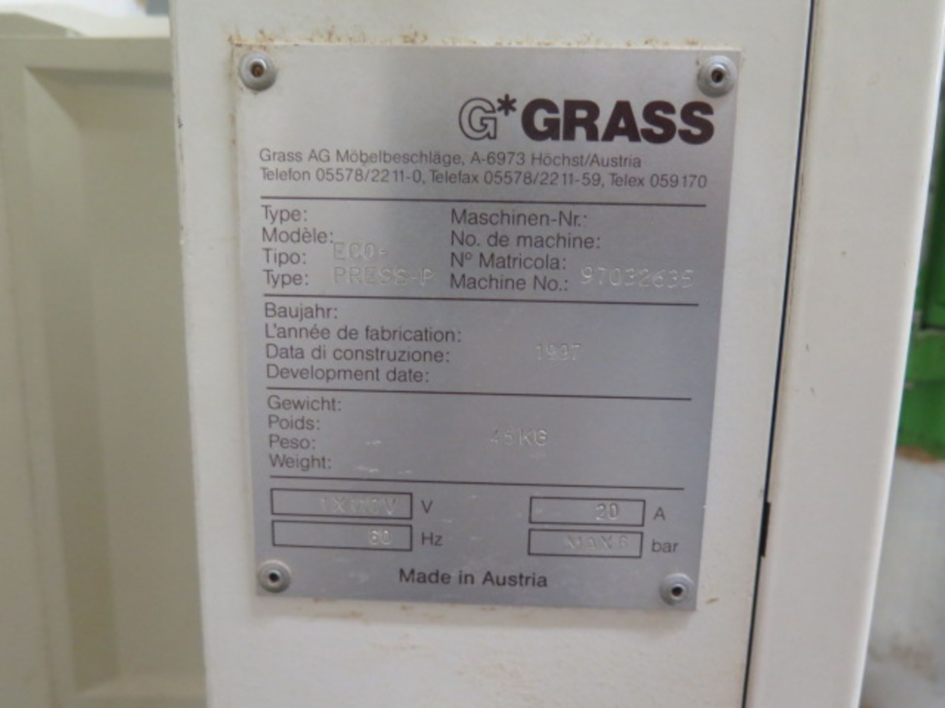Grass "Eco-Press-P" Pneumatic Hinge Router s/n 97032635 (SOLD AS-IS - NO WARRANTY) - Image 11 of 11