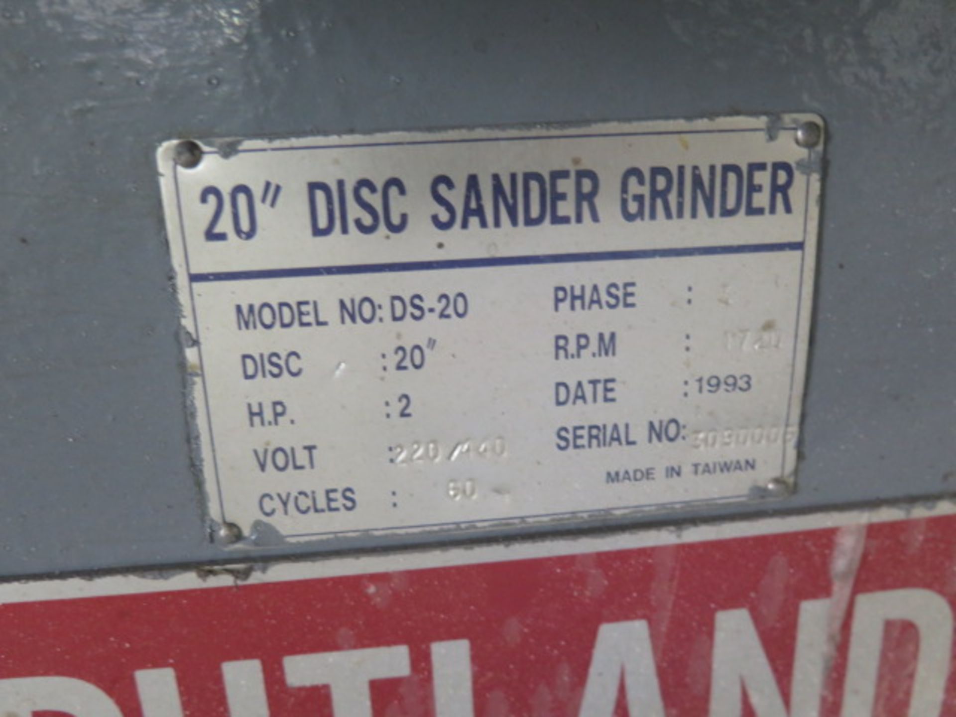 Rutland mdl. DS-20 20” Pedestal Disc Sander s/n 3090006 (SOLD AS-IS - NO WARRANTY) - Image 6 of 6