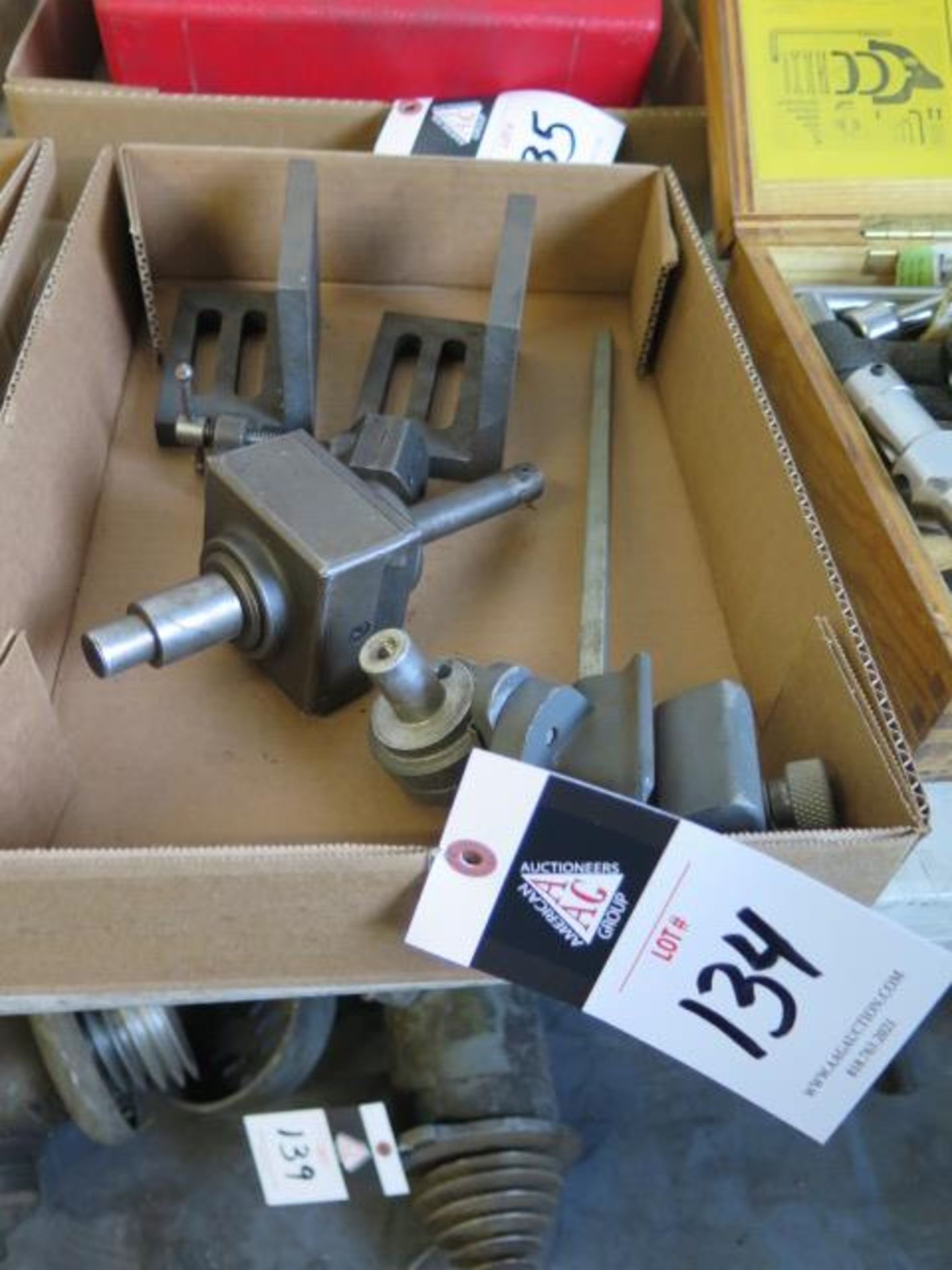 Criterion Boring Head, Angle Plates, 1 1/2" Machine Vise and Drill Sharpening Attachment (SOLD AS-IS