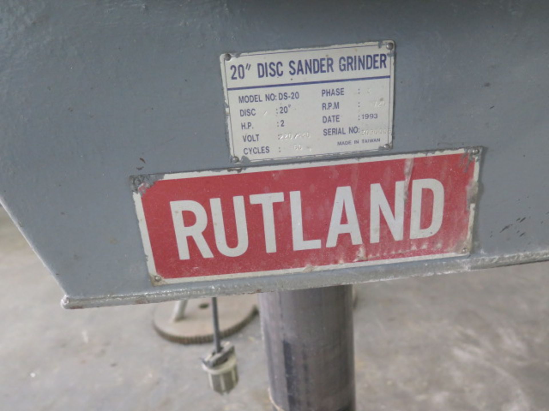 Rutland mdl. DS-20 20” Pedestal Disc Sander s/n 3090006 (SOLD AS-IS - NO WARRANTY) - Image 5 of 6