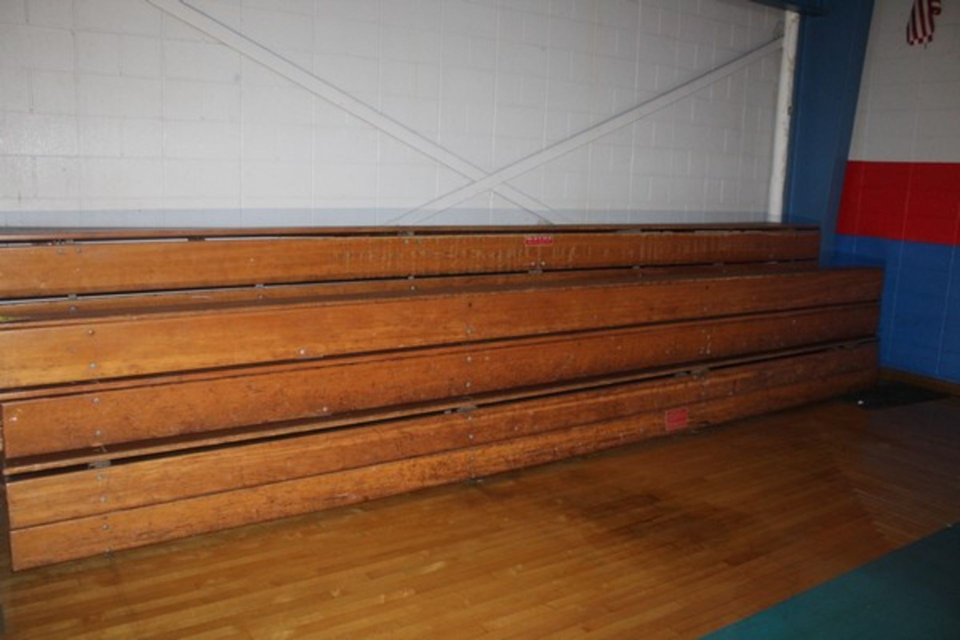 WAYNE WOODEN RETRACTABLE BLEACHER, 18'8" WIDE