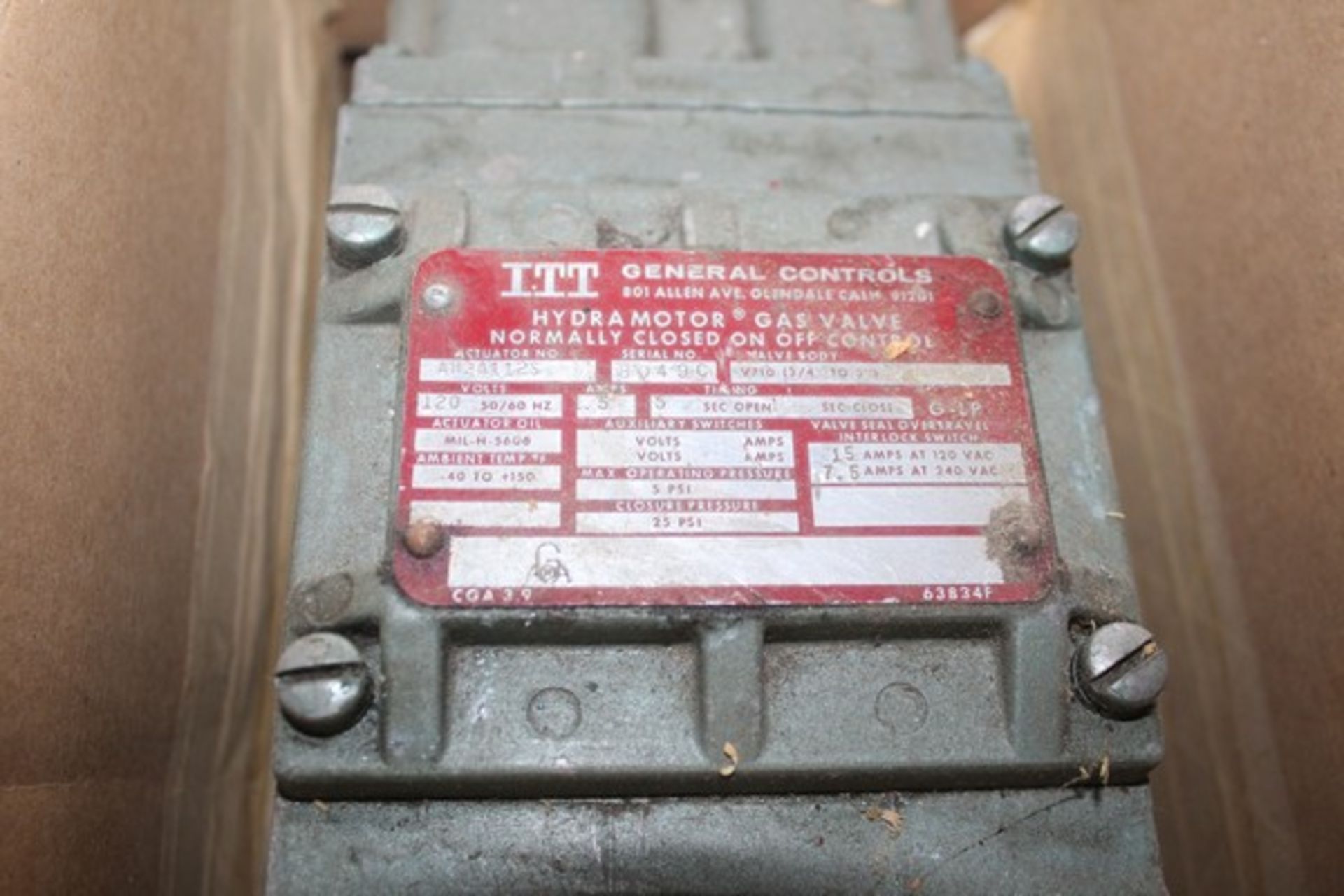 ITT HYDROMOTOR GAS VALVE, MODEL A112S - Image 2 of 2