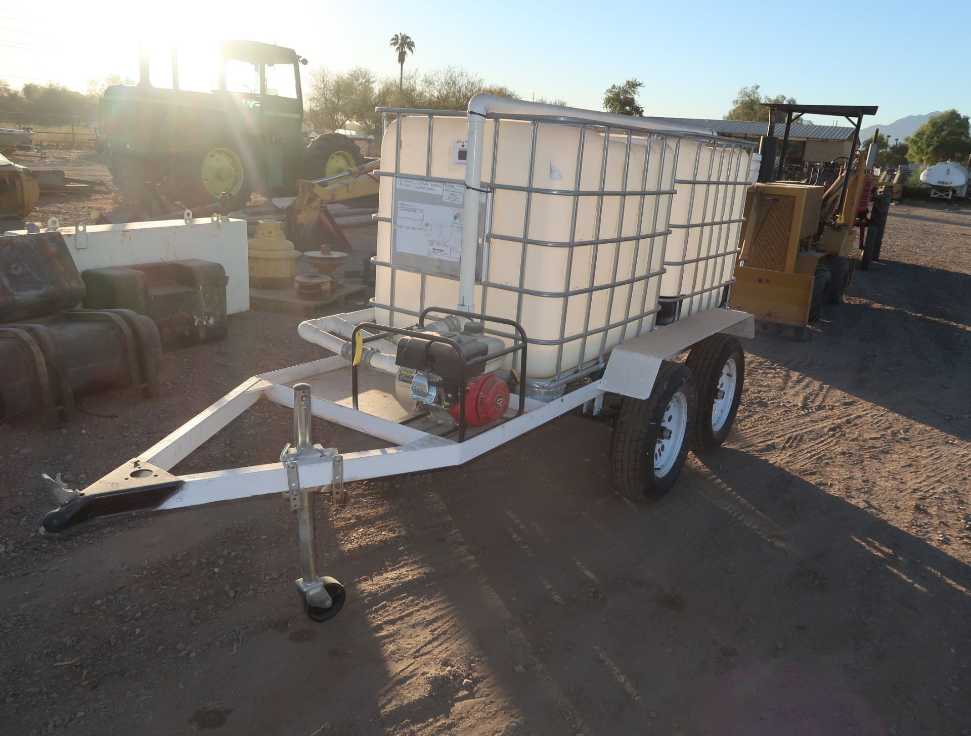 SHOP BUILT WATER WAGON, 2-250GAL TOTES, 2-AXLE TRAILER, 6.5HP GAS POWERED PUMP - Image 2 of 4